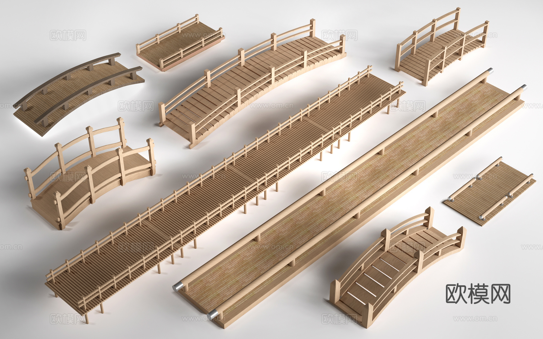 现代景观小桥 景观桥 木拱桥 公园桥su模型