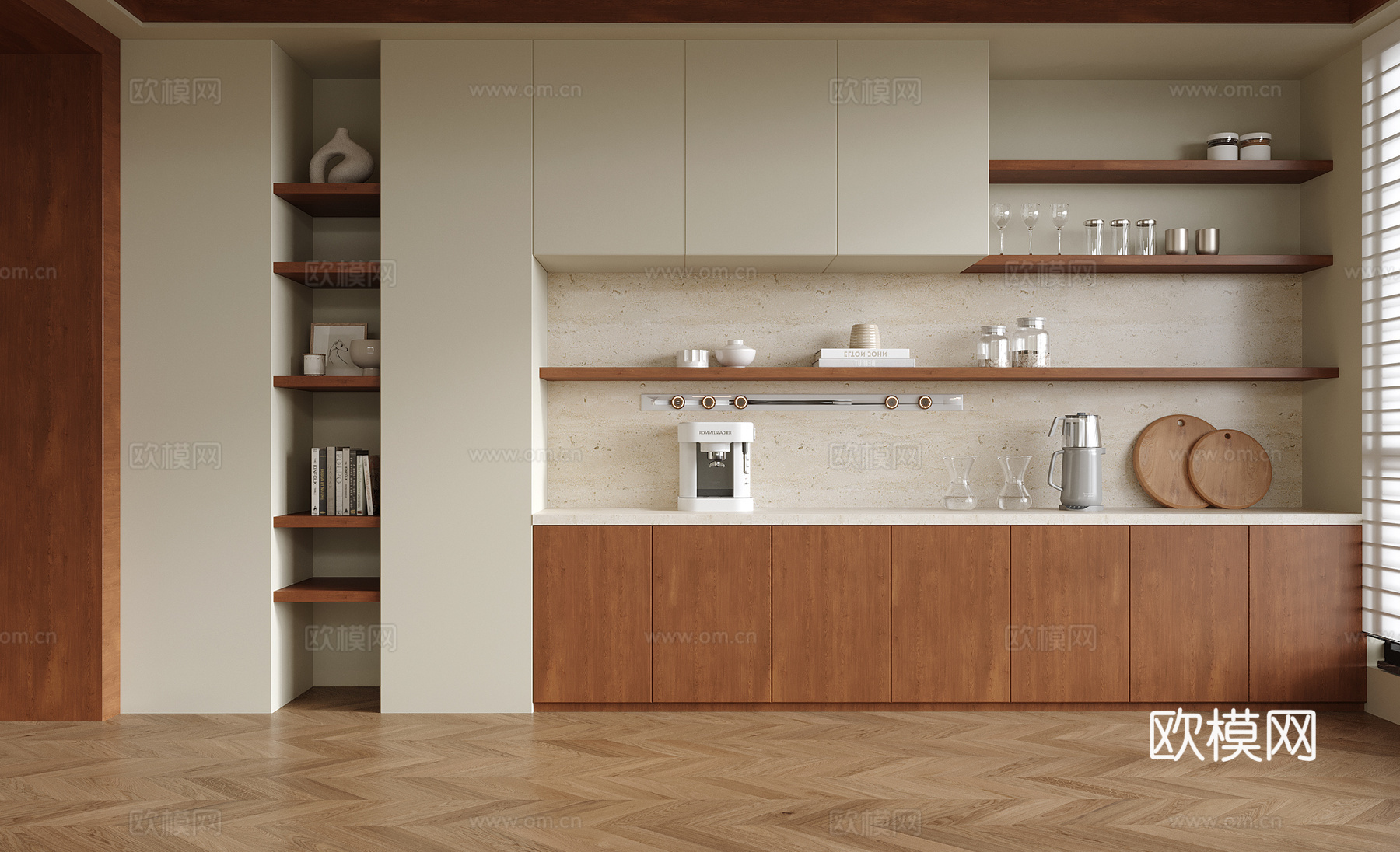 现代书柜su模型下载（渲染图1）