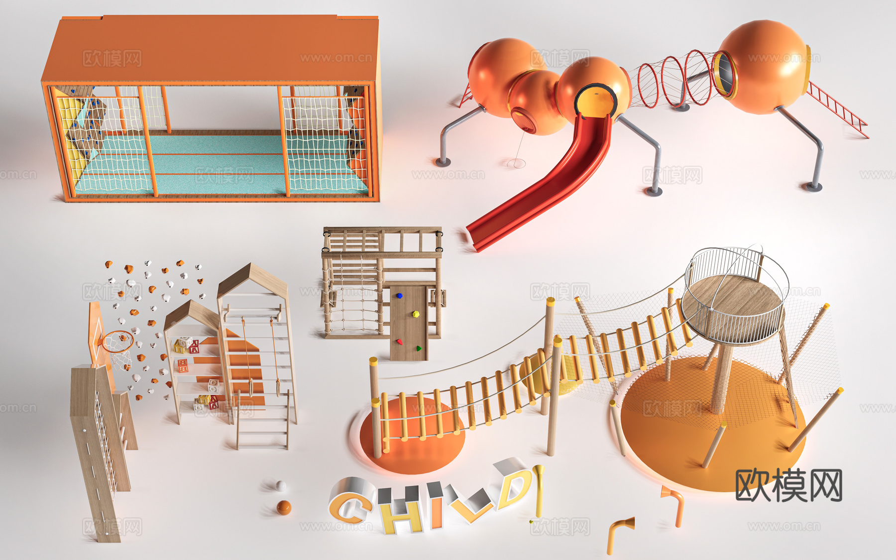 现代儿童游乐器材 户外攀爬架 儿童游乐设施su模型