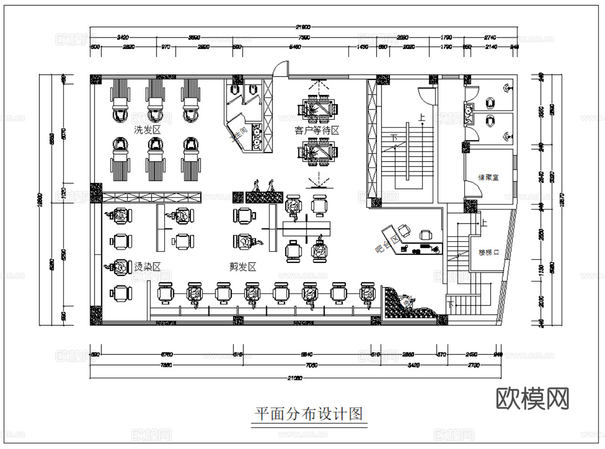 美发沙龙 理发店 美发店 美容美发 发廊 洗头房 美发沙龙cad施工图