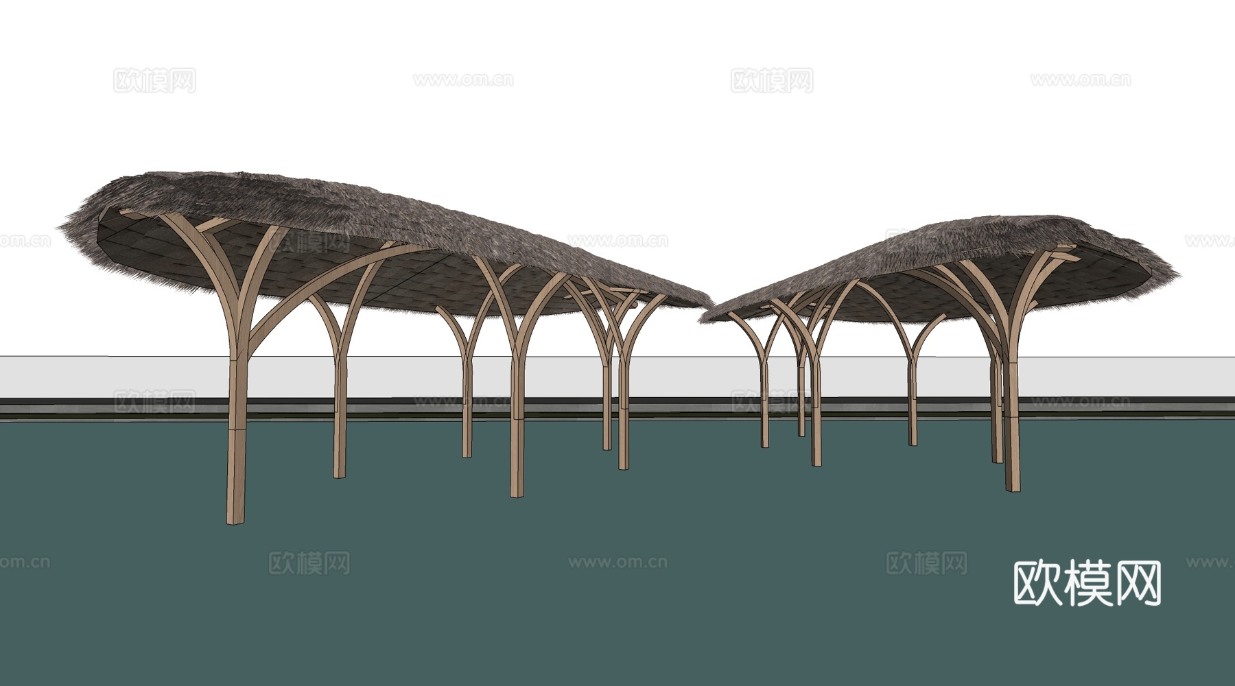 现代茅草亭 景观亭 凉亭su模型