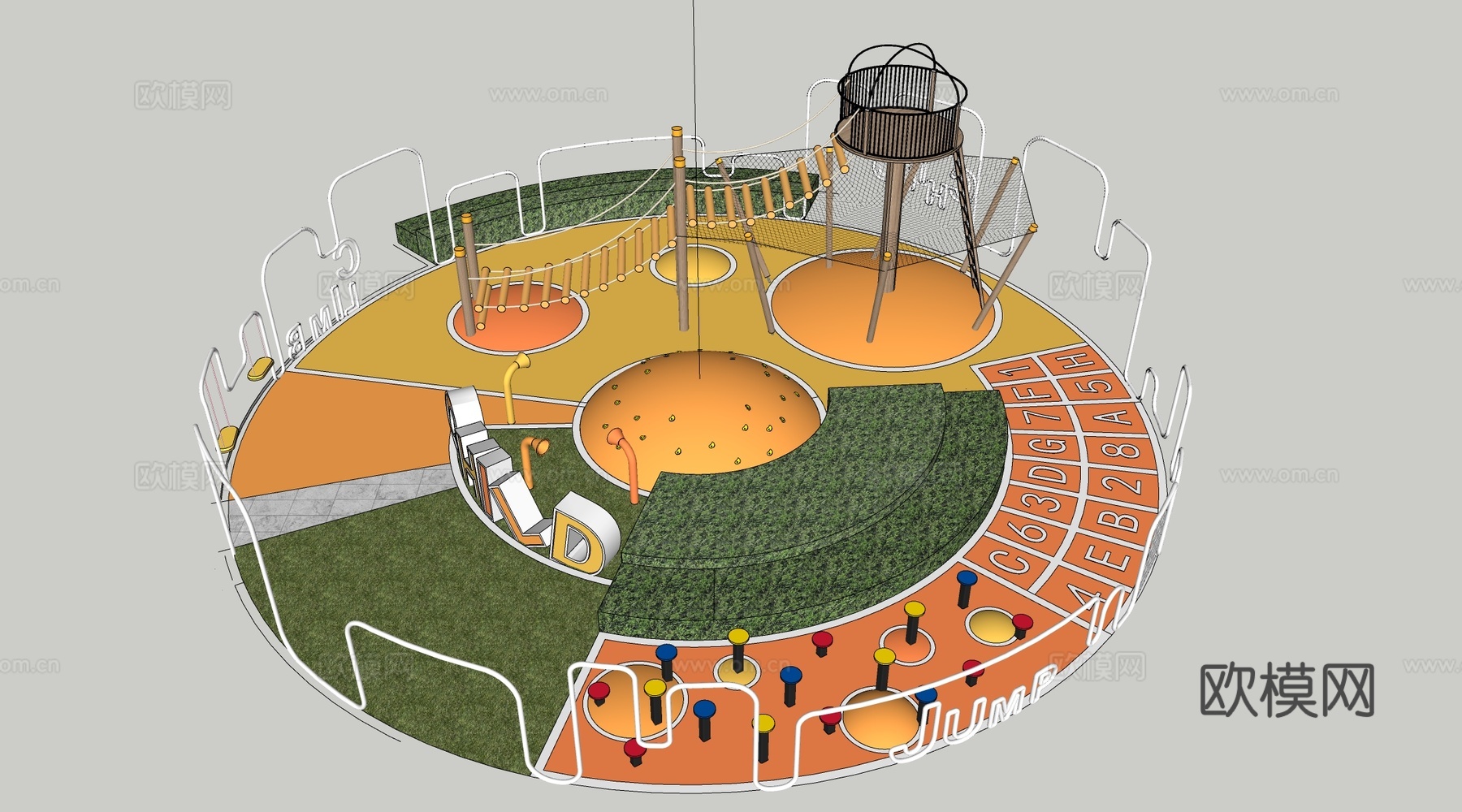 现代儿童游乐器材 户外攀爬架 儿童游乐设施su模型