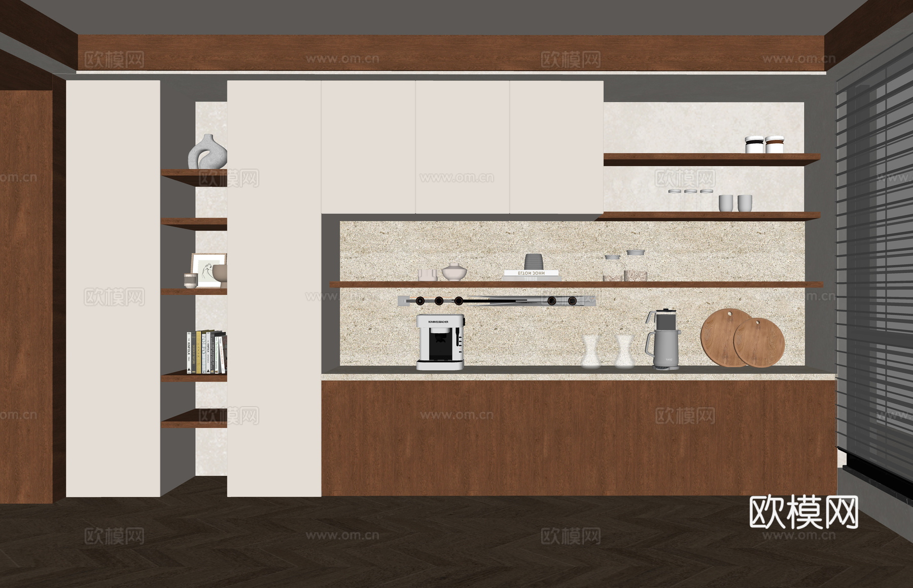 现代书柜su模型下载（渲染图2）