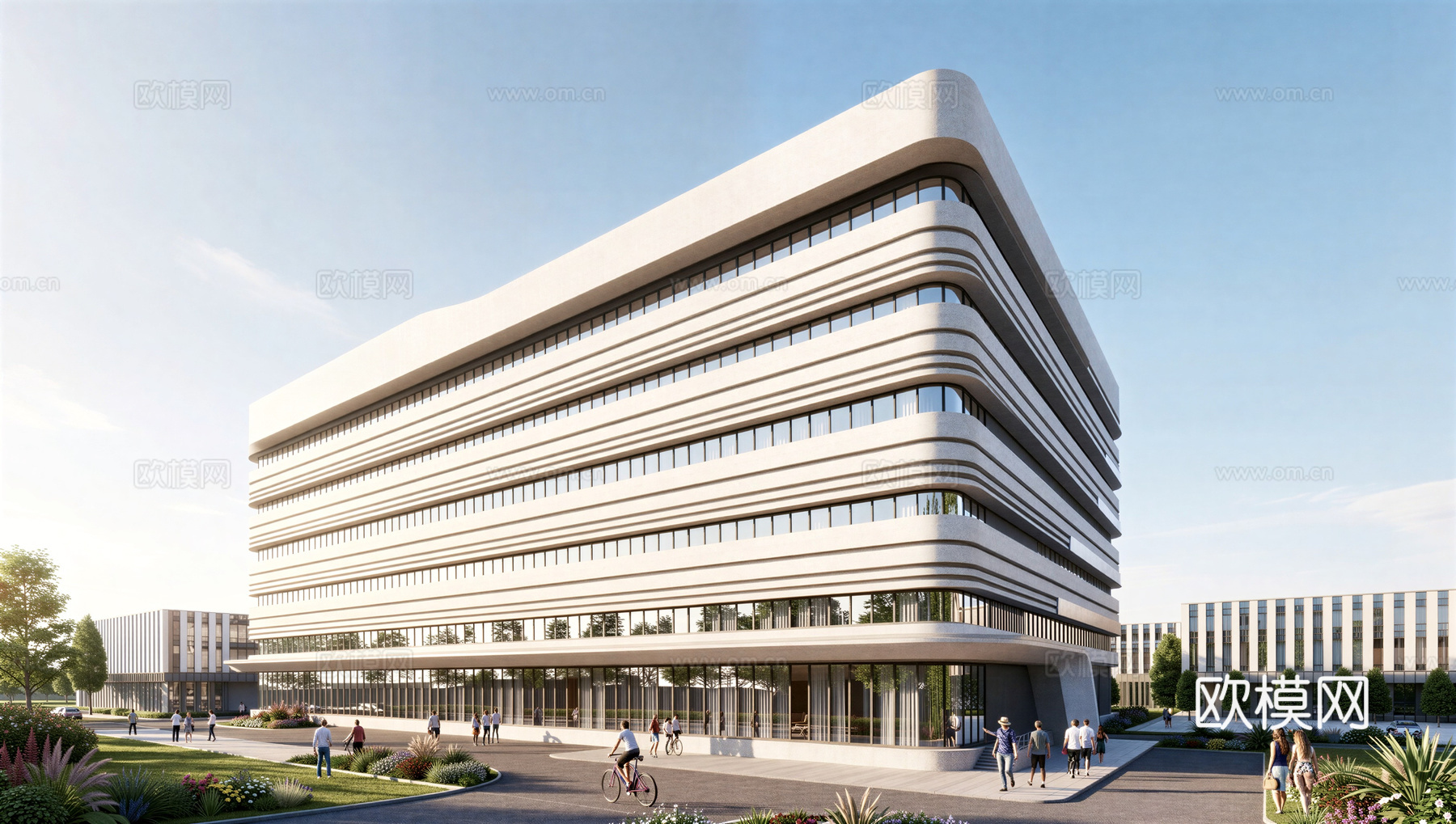 现代工业厂房 现代产业园 多层办公 厂房 产 产业园 办公楼su模型下载（渲染图1）