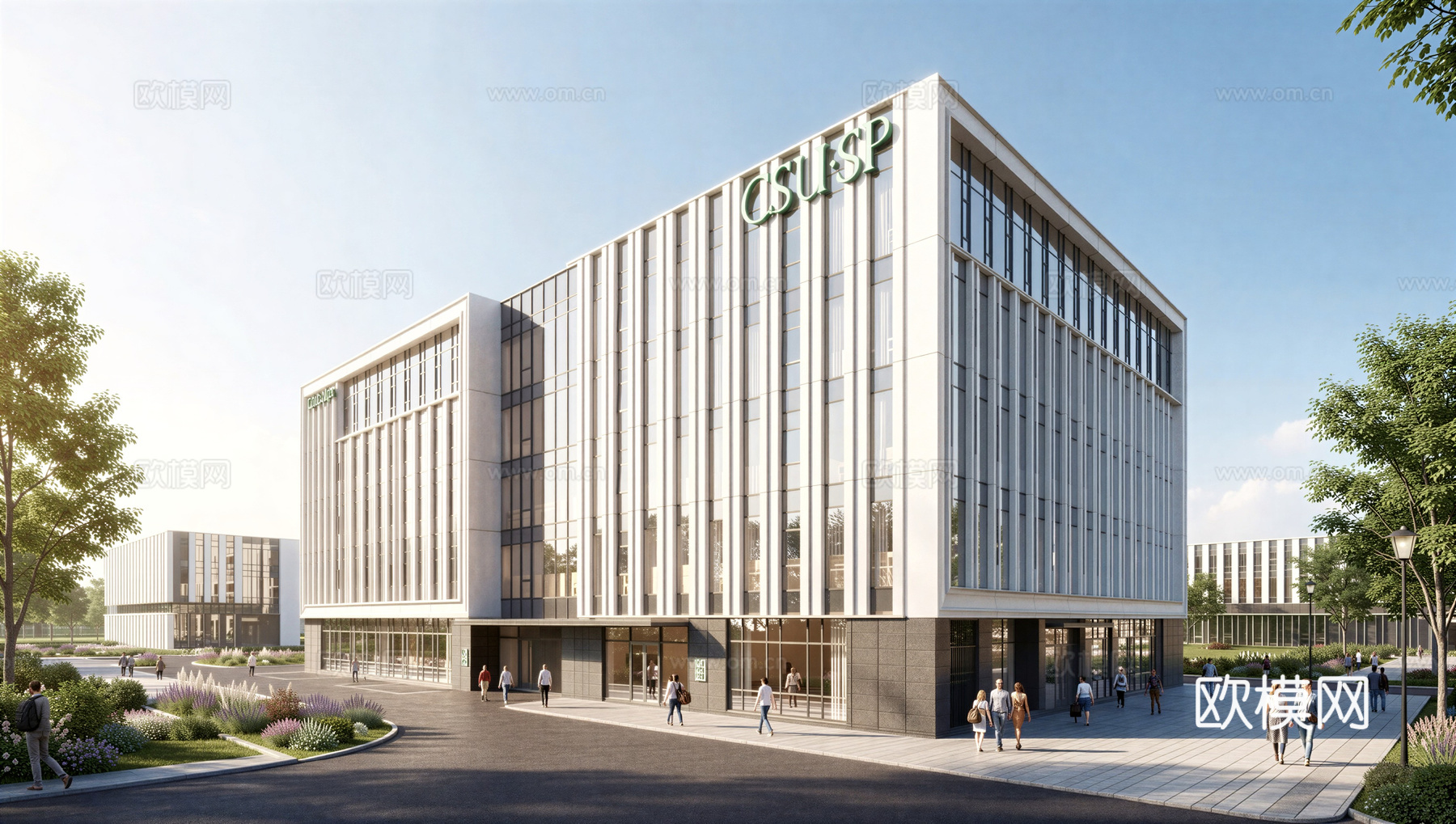 现代工业厂房 现代产业园 多层办公 厂房 产 产业园 办公楼su模型下载（渲染图1）