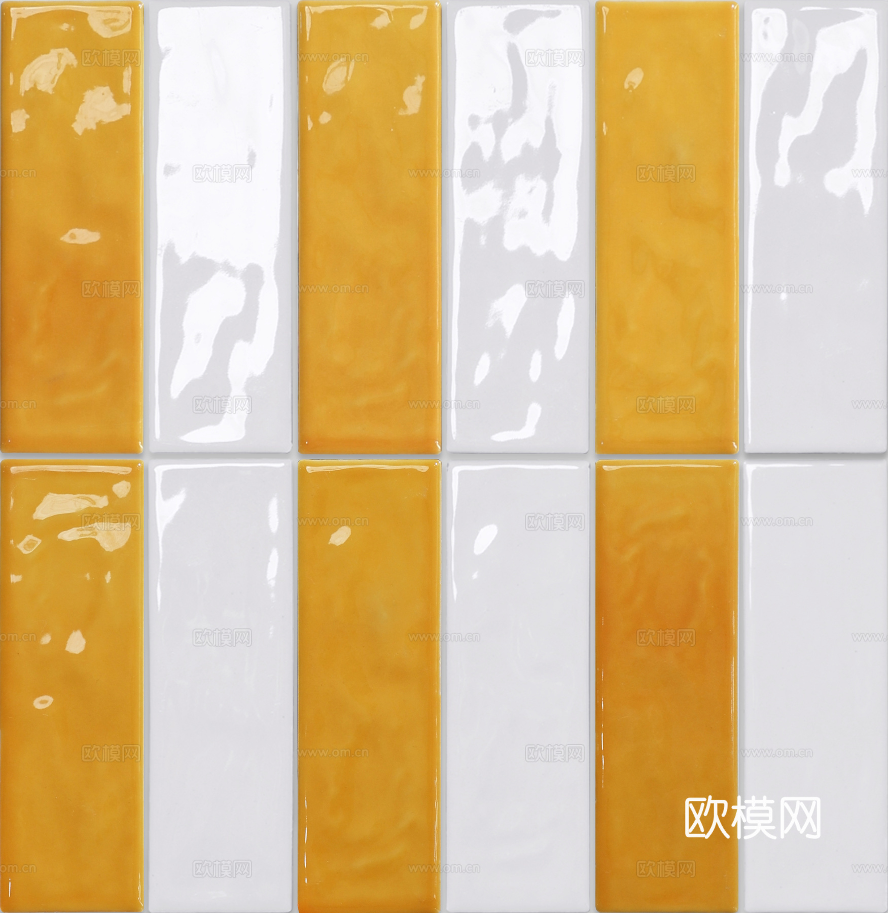 黄白拼色渐变釉面长条砖 高清瓷砖贴图