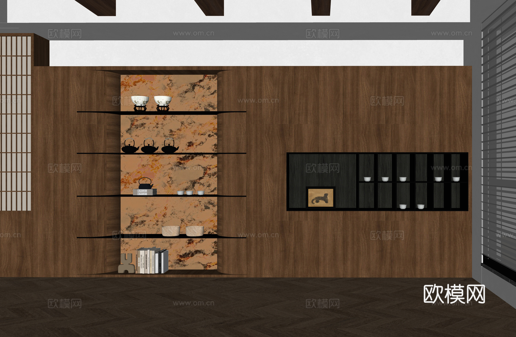 新中式茶室柜su模型