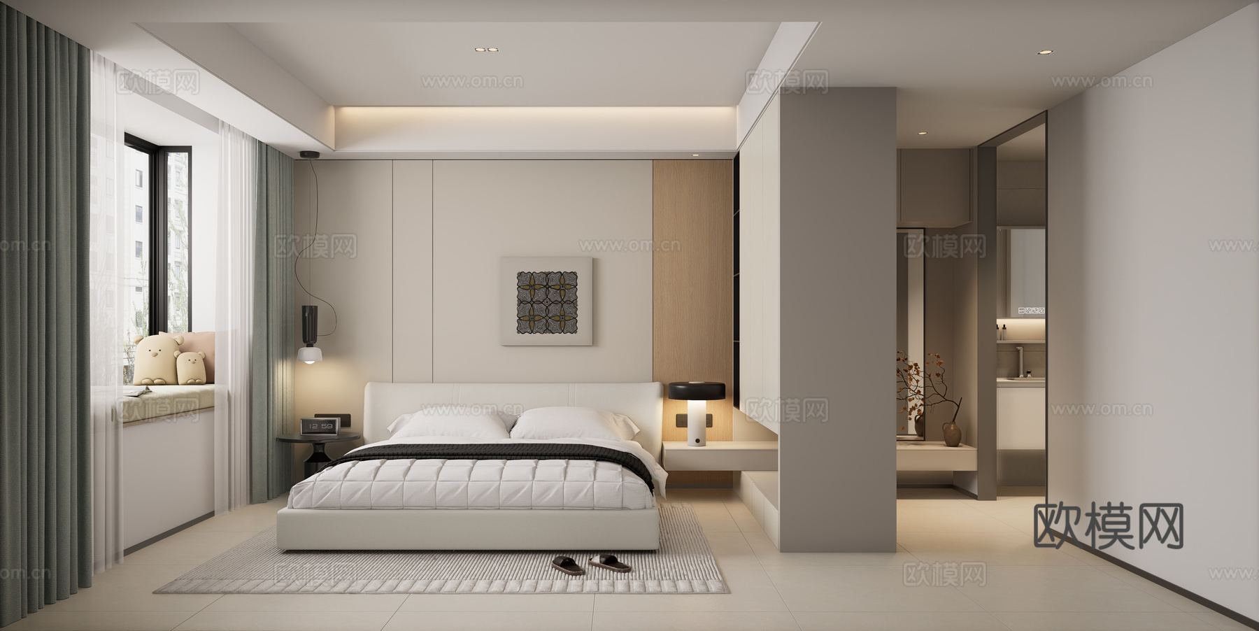 卧室，主卧，摆件，装饰灯，现代风格su模型