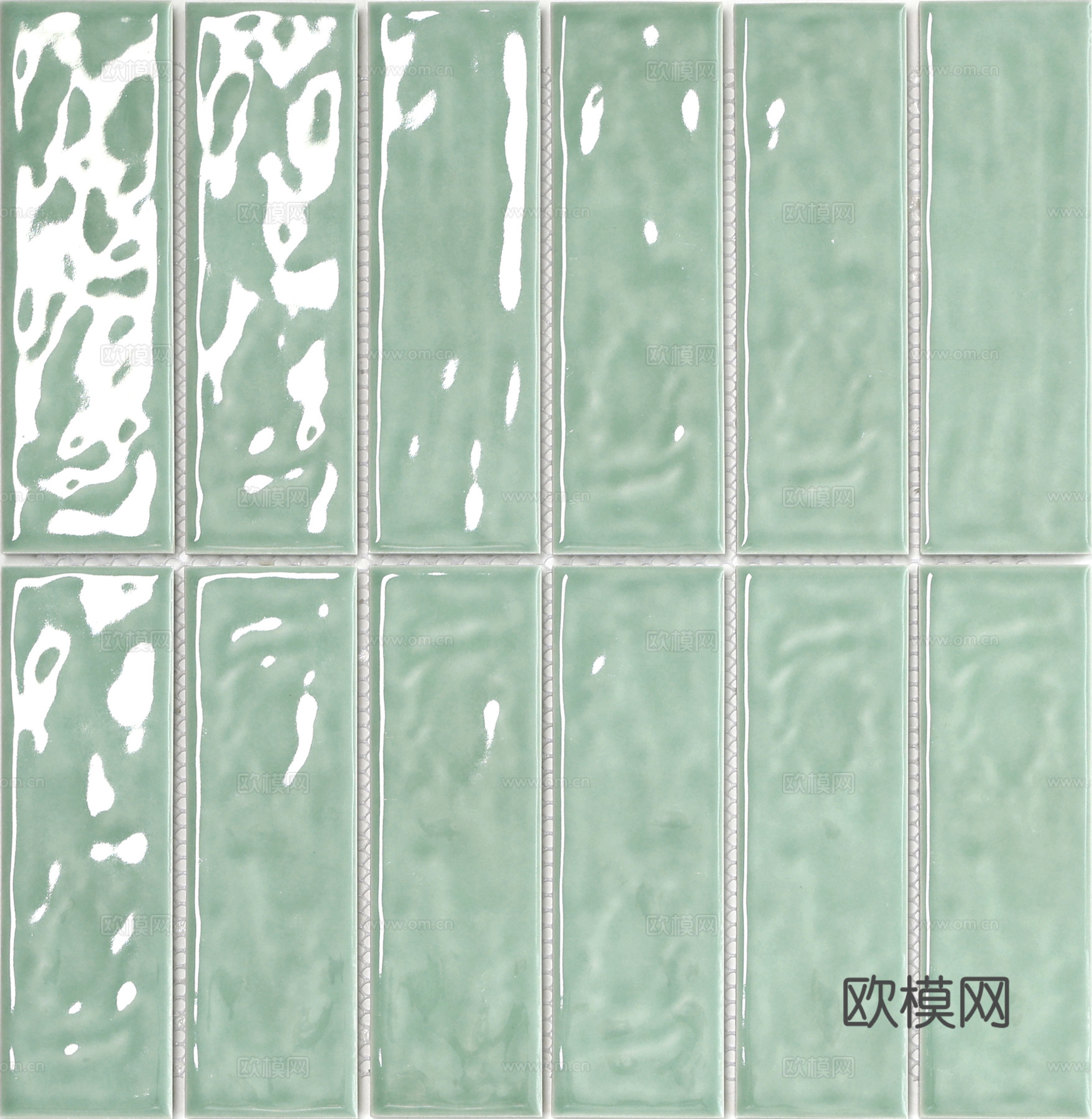 浅绿手工渐变釉面长条砖 高清无缝瓷砖贴图