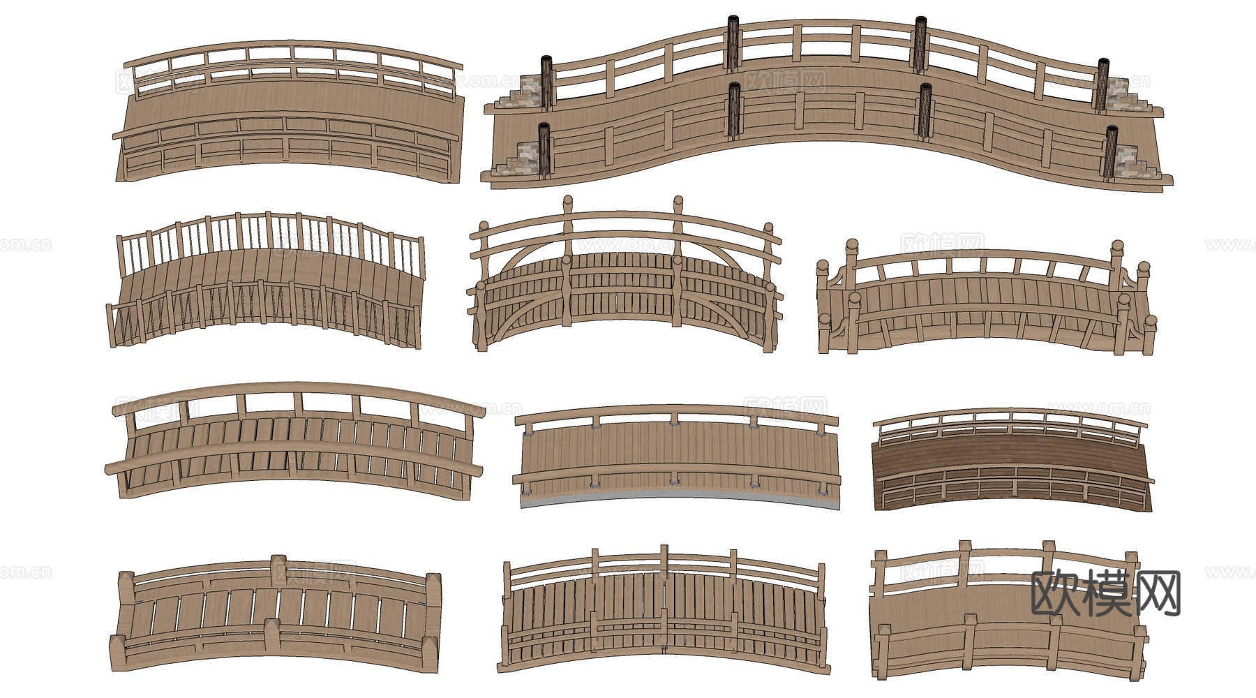 现代景观小桥 景观桥 木拱桥 公园桥su模型