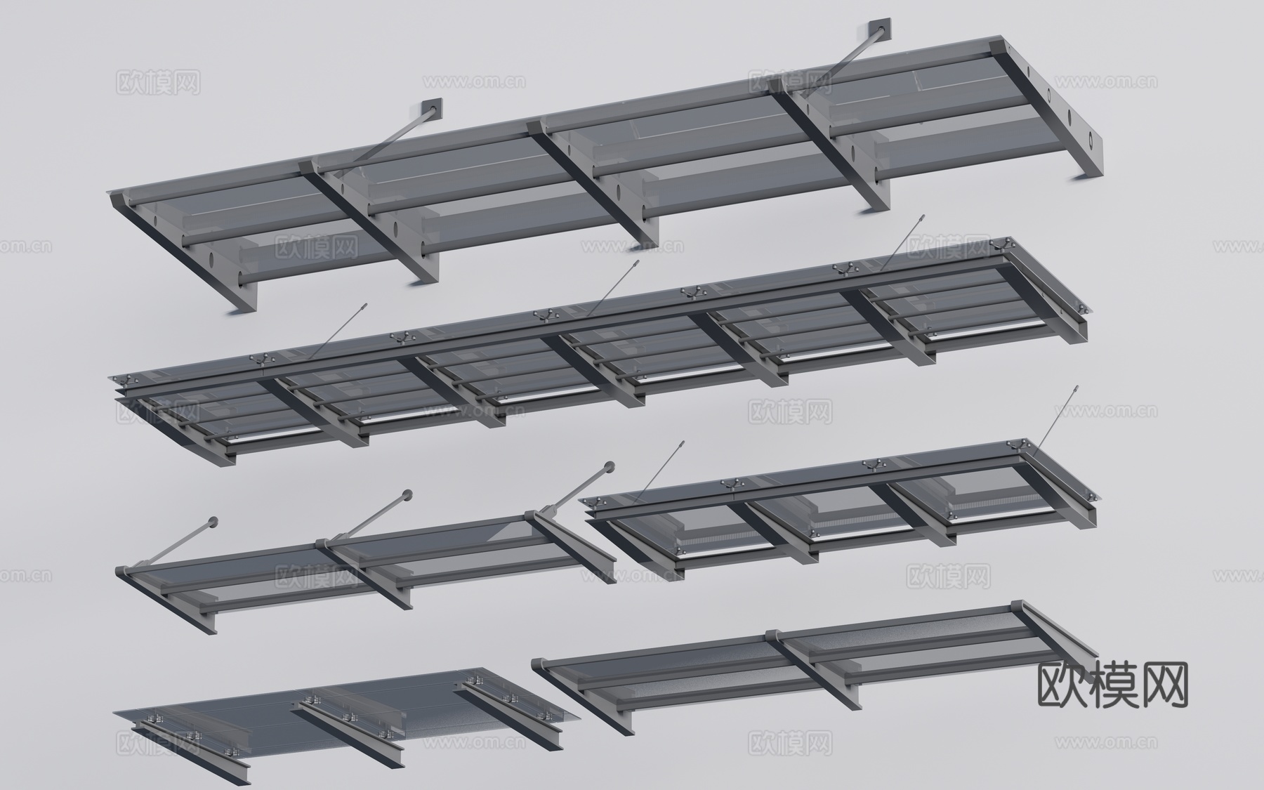 现代玻璃雨棚 钢构雨棚 玻璃雨打 阳光棚su模型