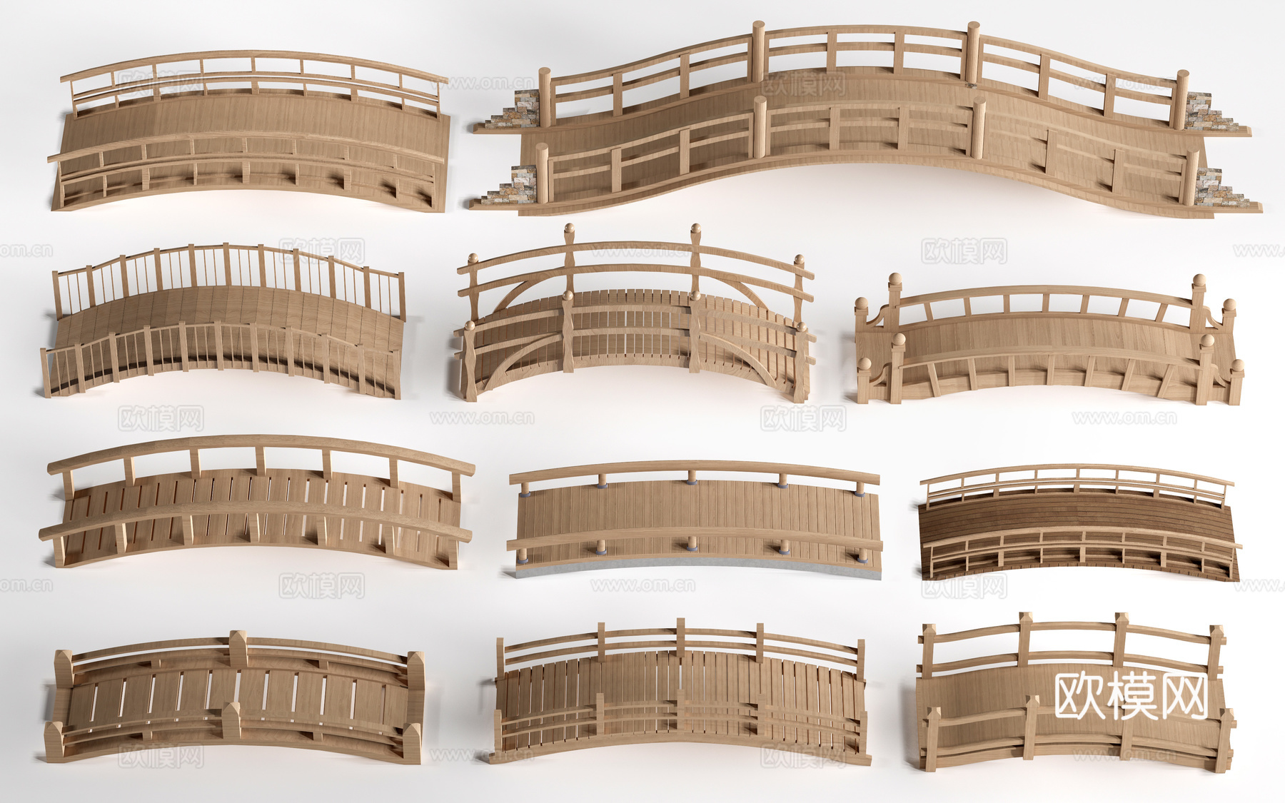现代景观小桥 景观桥 木拱桥 公园桥su模型