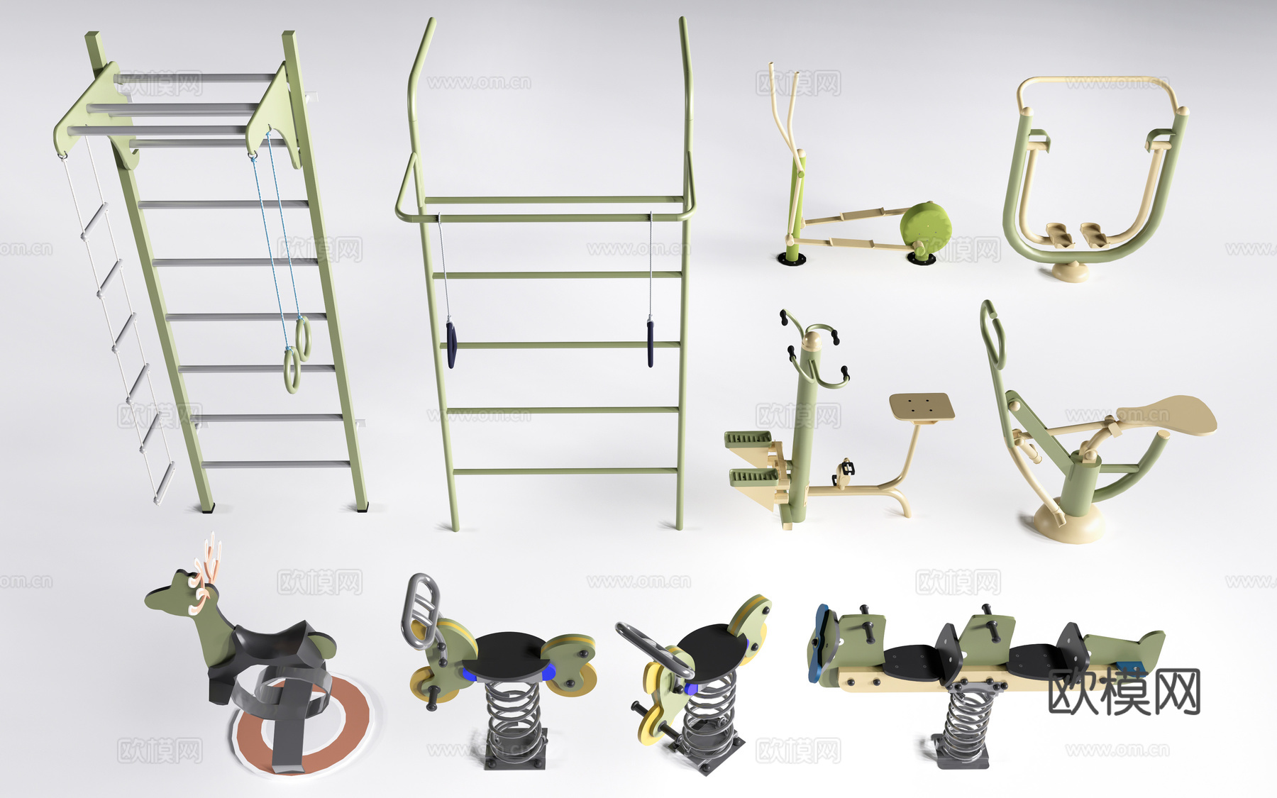 现代户外健身器材 健身墙器材 运动设施su模型