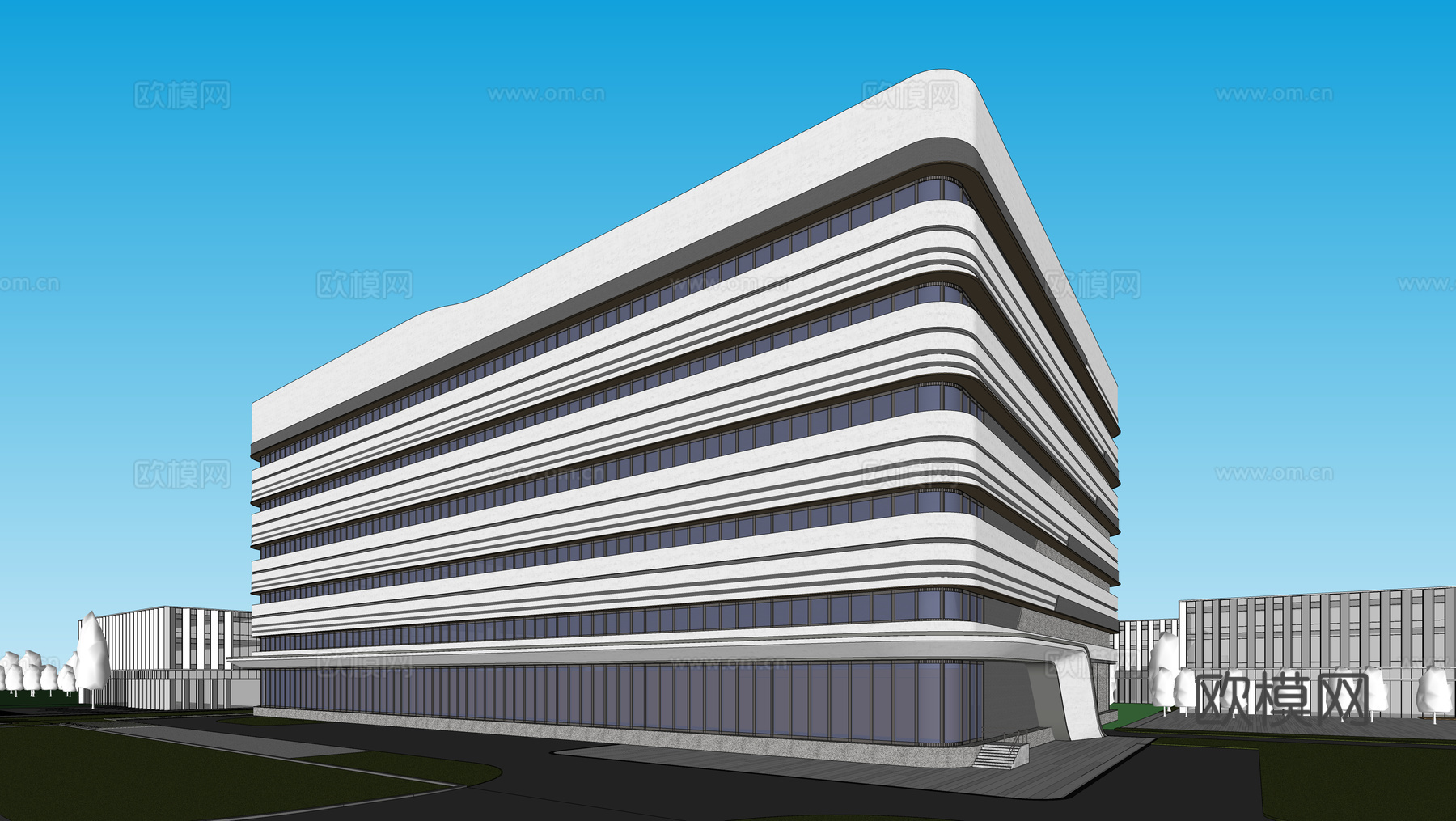 现代工业厂房 现代产业园 多层办公 厂房 产 产业园 办公楼su模型下载（渲染图2）