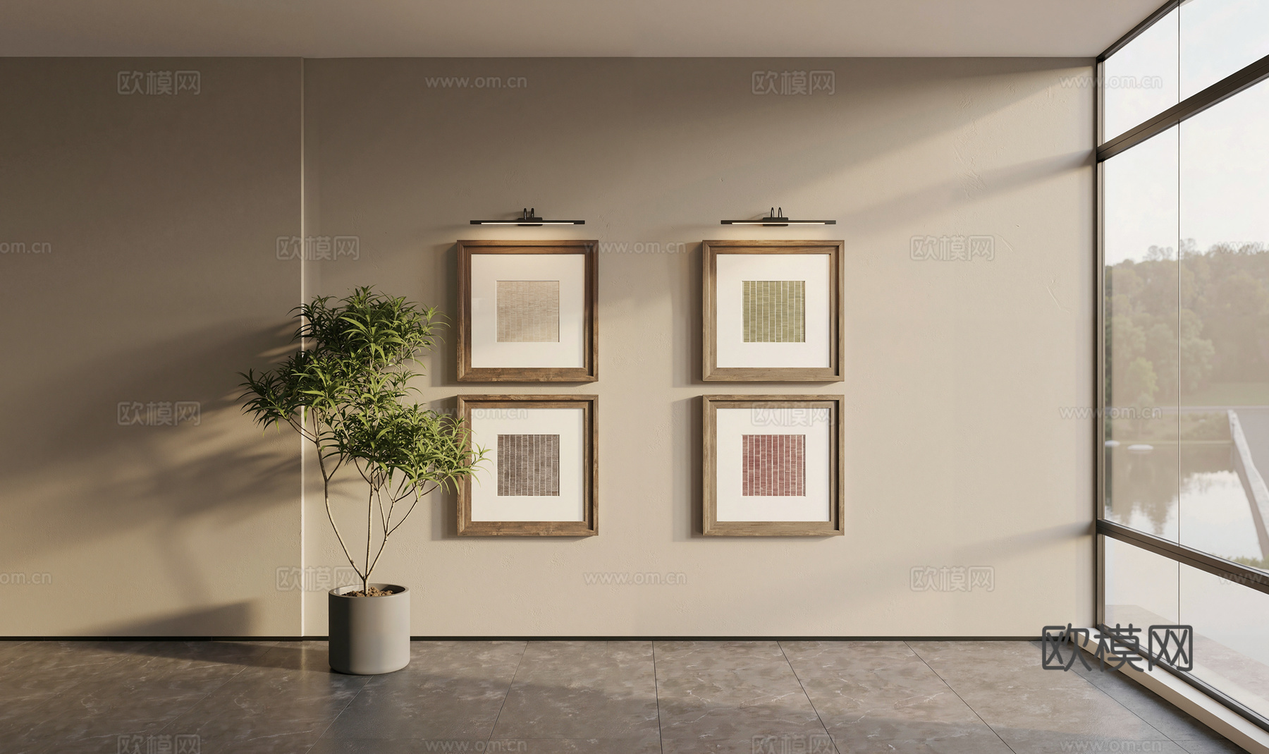 中古原木挂画组合_床头背景挂画组合_抽象挂画组合_油画组合_su模型