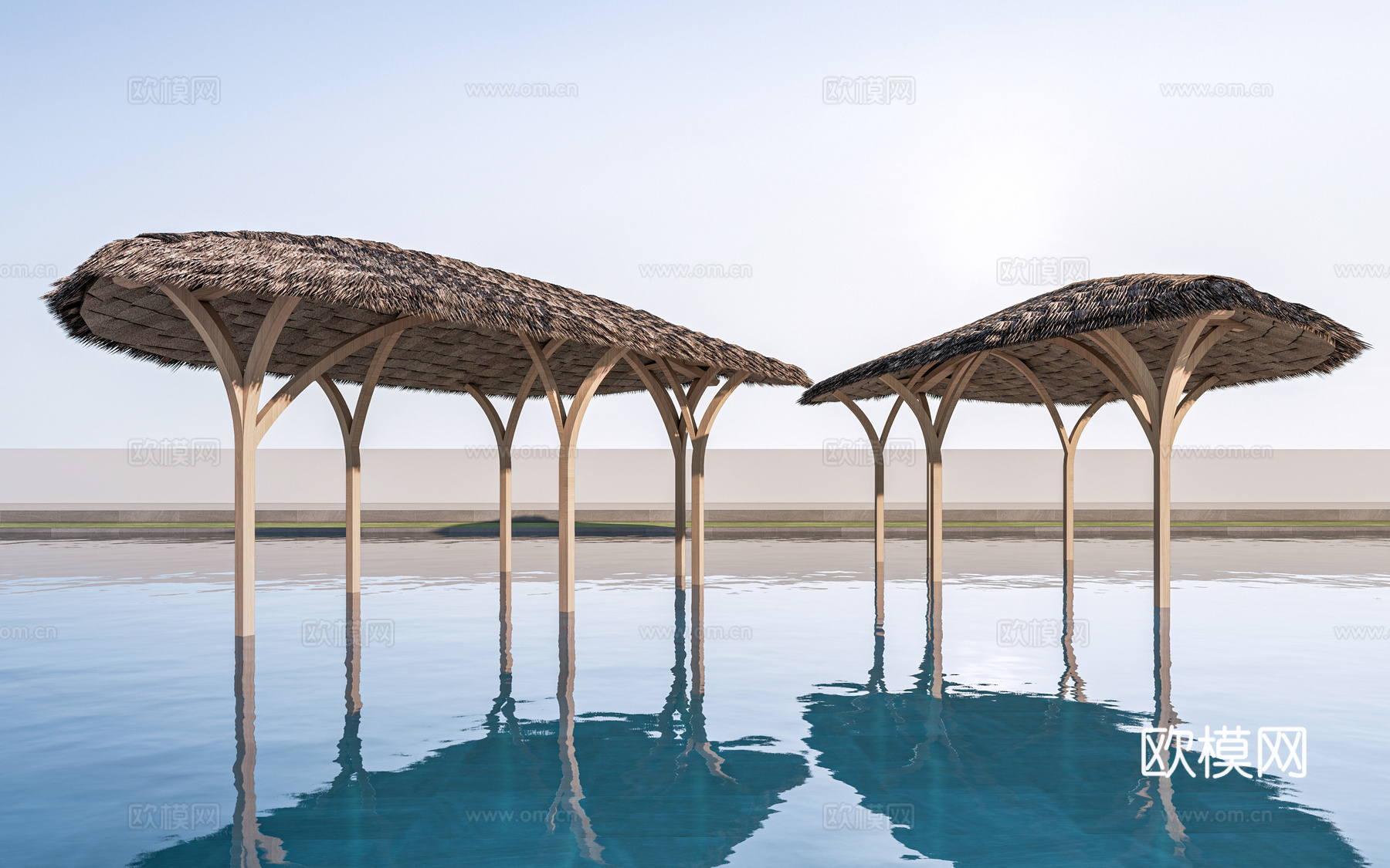 现代茅草亭 景观亭 凉亭su模型