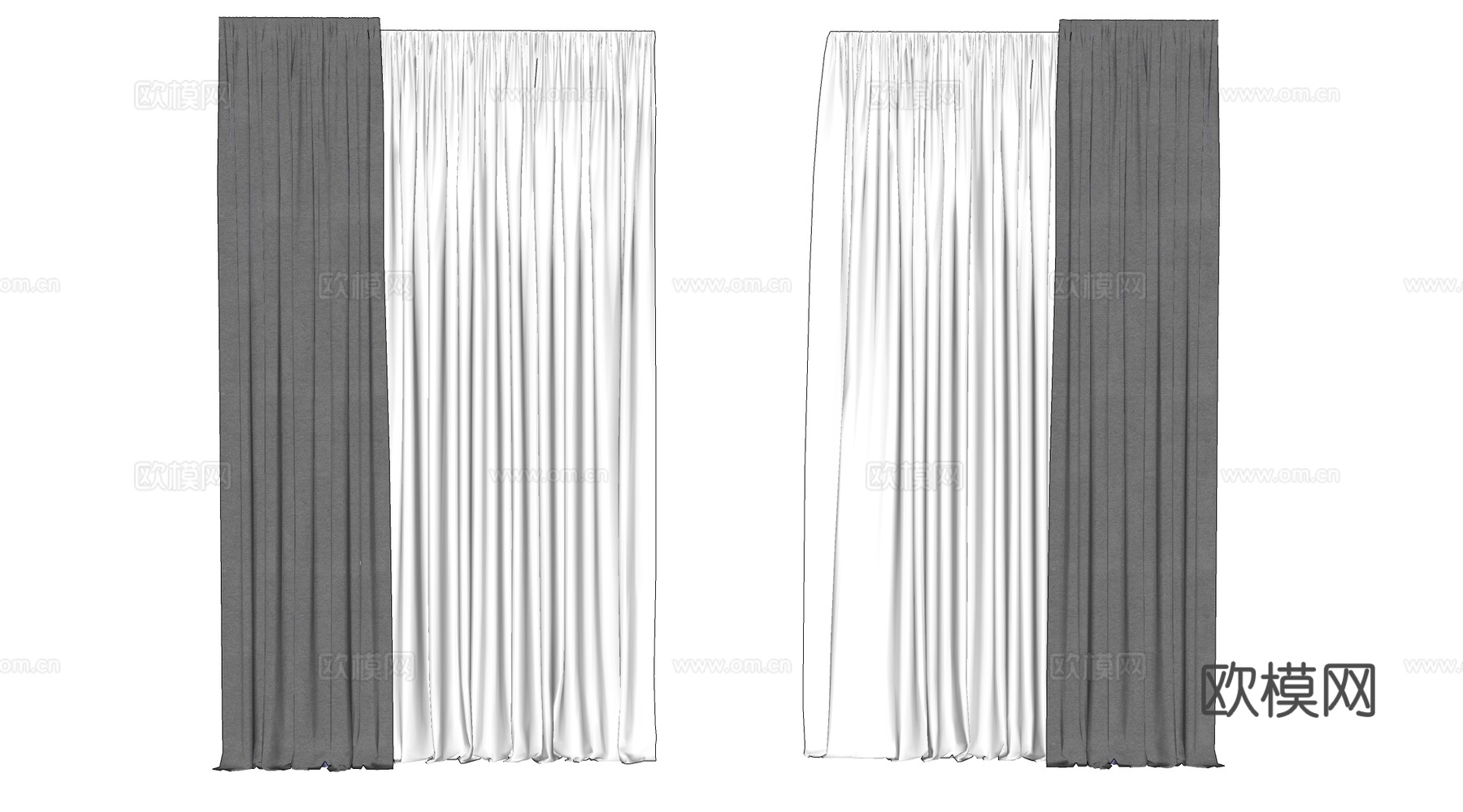 现代布艺窗帘 纱帘su模型