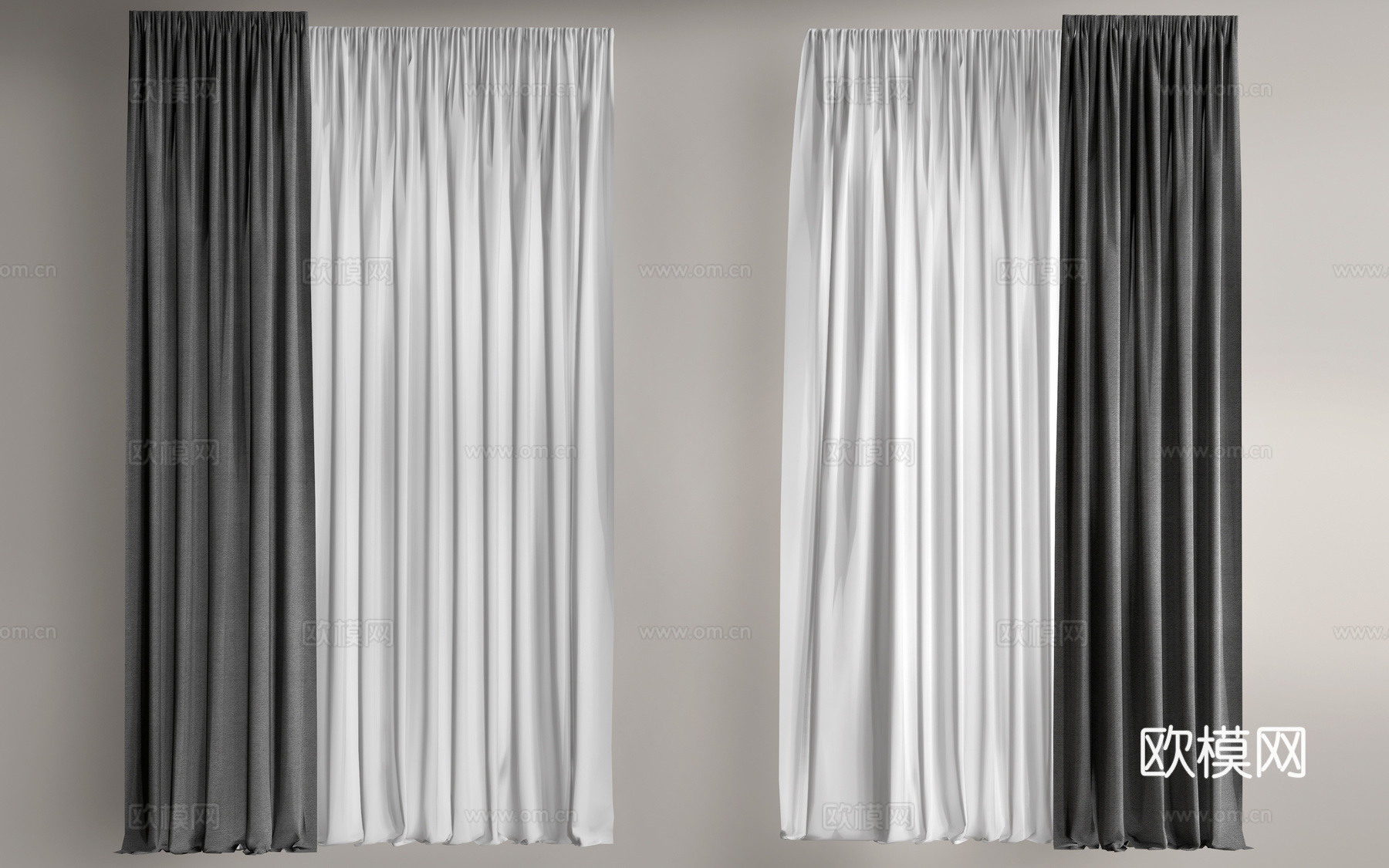 现代布艺窗帘 纱帘su模型