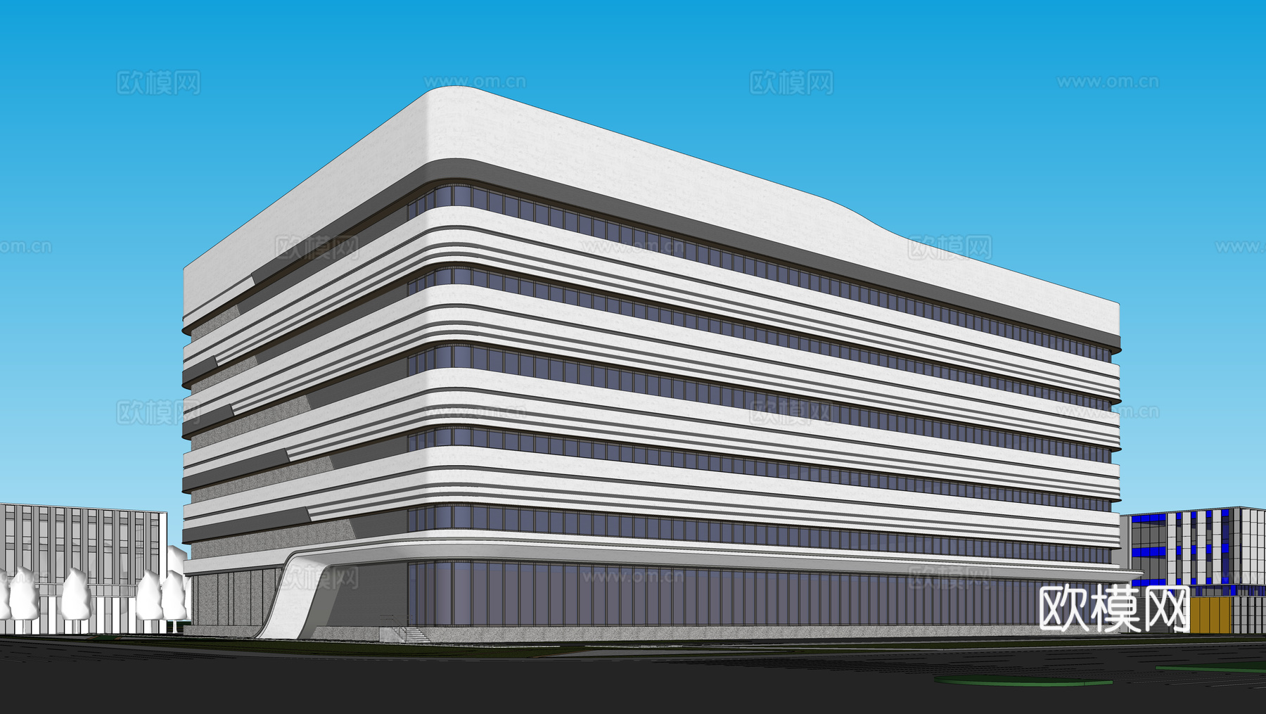 现代工业厂房 现代产业园 多层办公 厂房 产 产业园 办公楼su模型下载（渲染图2）