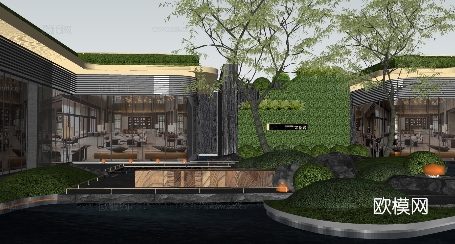 新中式庭院景观 景观花园 小区景观su模型