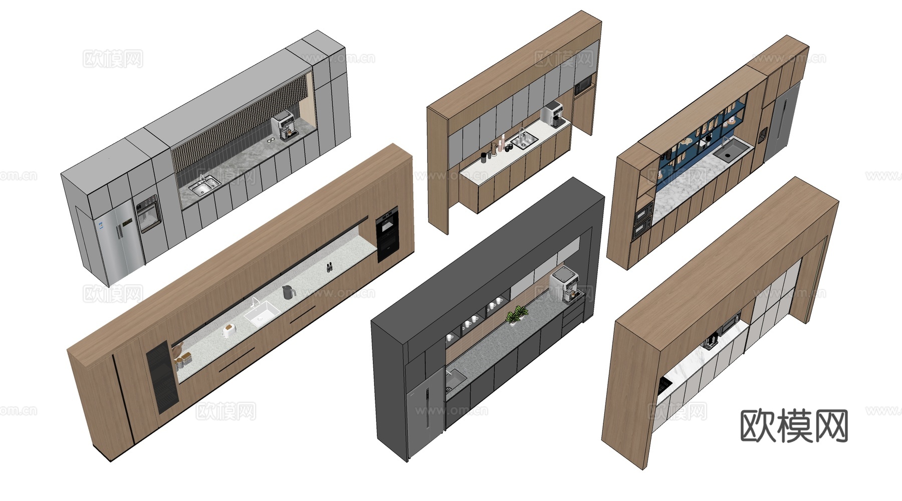 现代茶水间柜子 茶水台 茶水间储物柜 茶水柜su模型