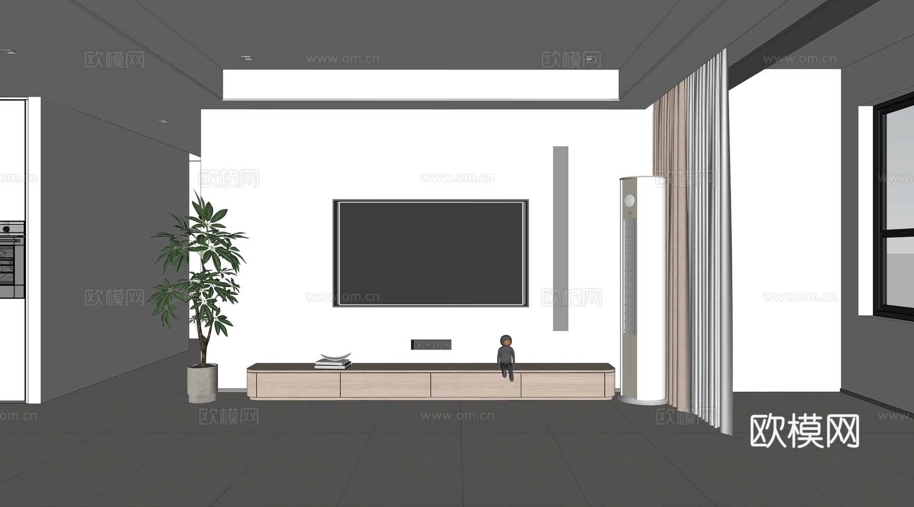 客餐厅，餐厅，客厅，奶油风，软装配饰su模型