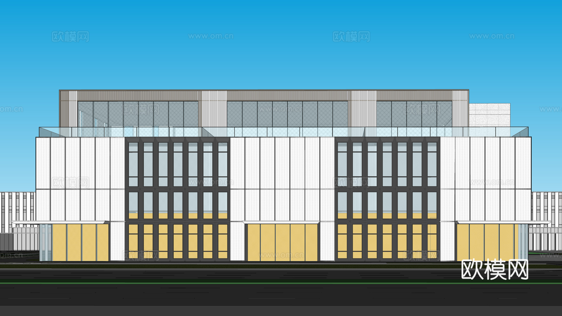 现代工业厂房 现代产业园 多层办公 厂房 产 产业园 办公楼su模型下载（渲染图2）