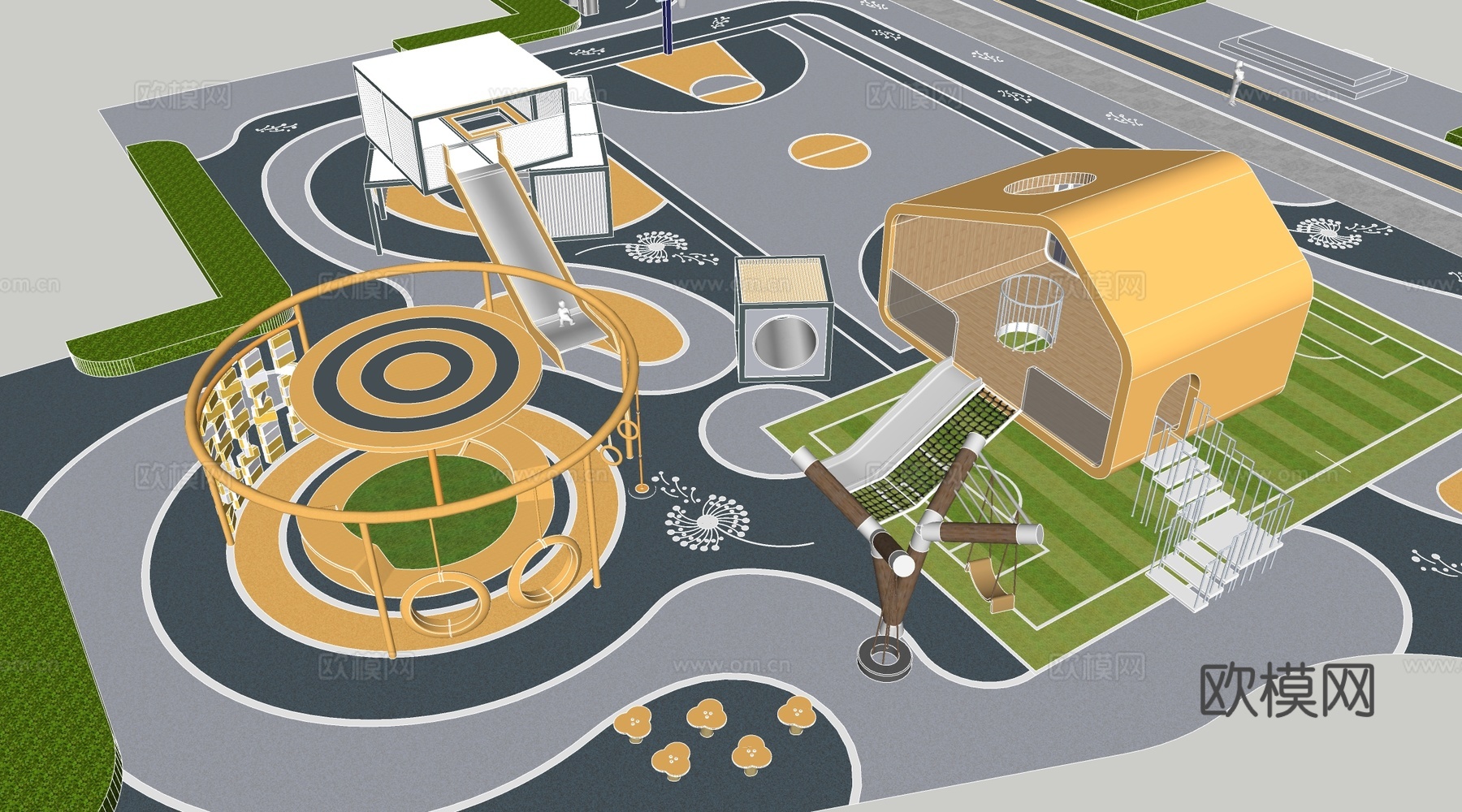 现代儿童游乐场 儿童游乐器材 儿童滑梯su模型