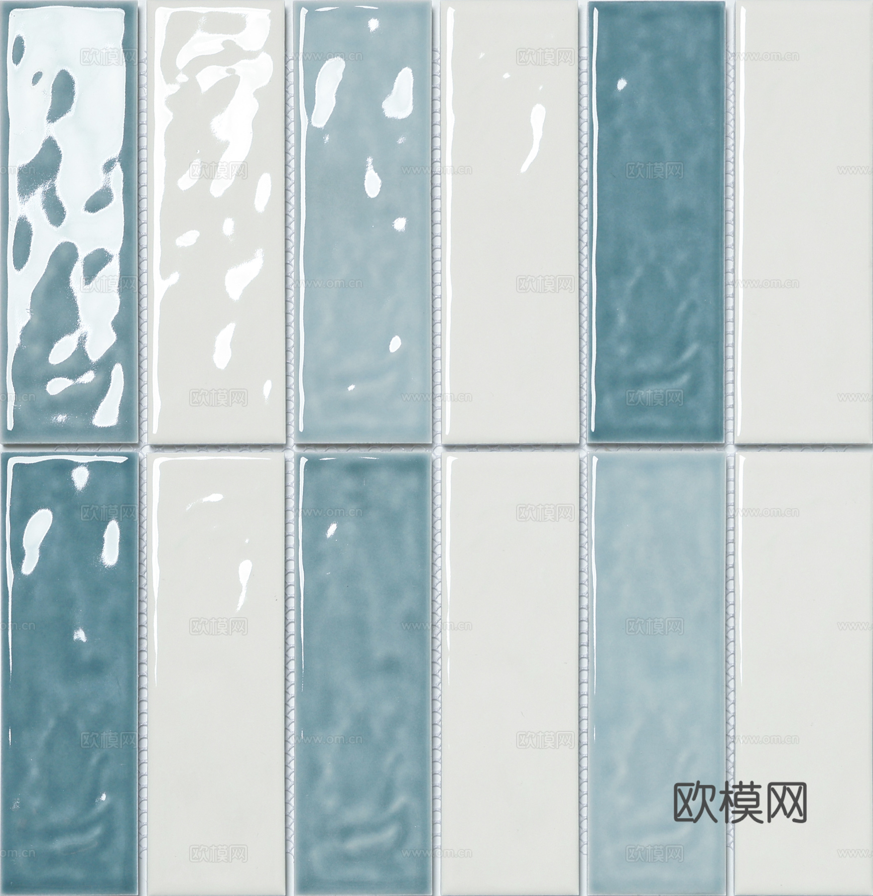 波浪纹白蓝拼色长条马赛克 复古风墙面砖高清素材