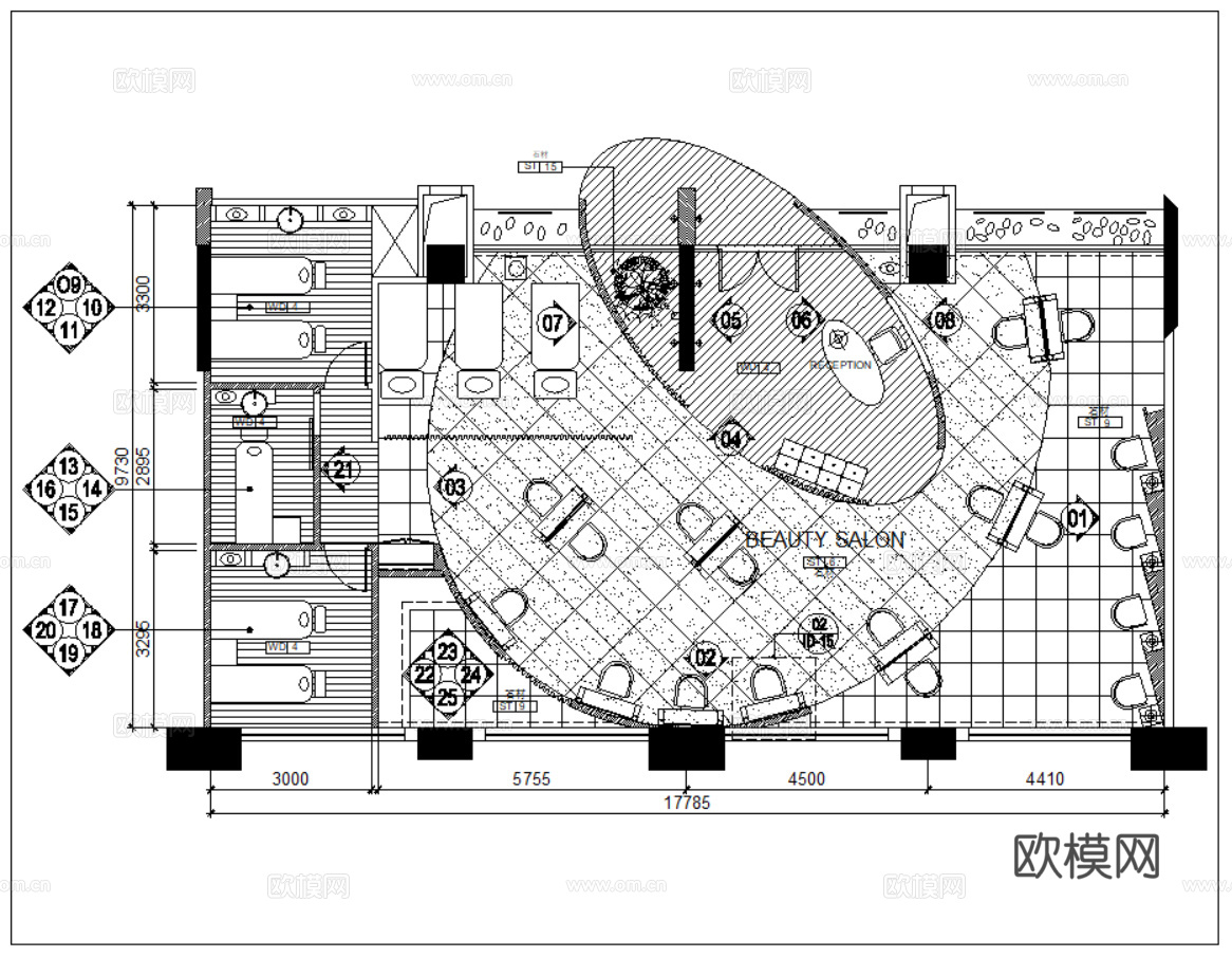 美发沙龙 理发店 美发店 美容美发 发廊 洗头房 美发沙龙cad施工图