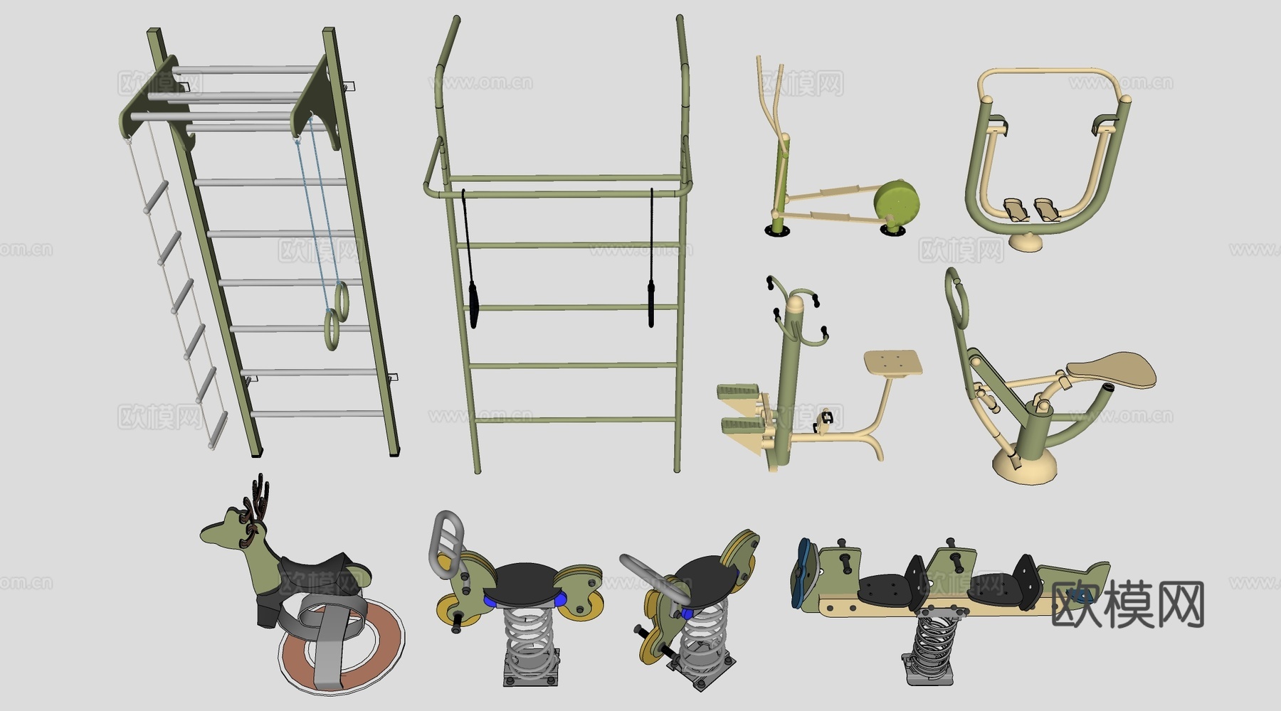 现代户外健身器材 健身墙器材 运动设施su模型