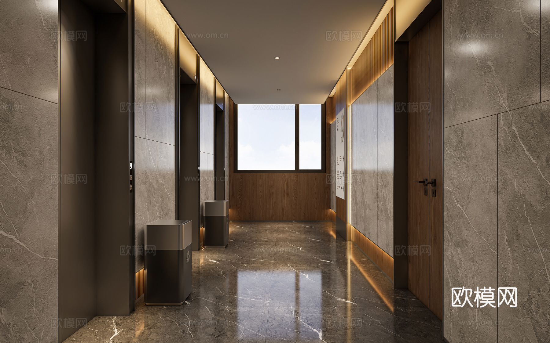 现代酒店电梯厅，电梯厅，电梯间，现代电梯厅su模型