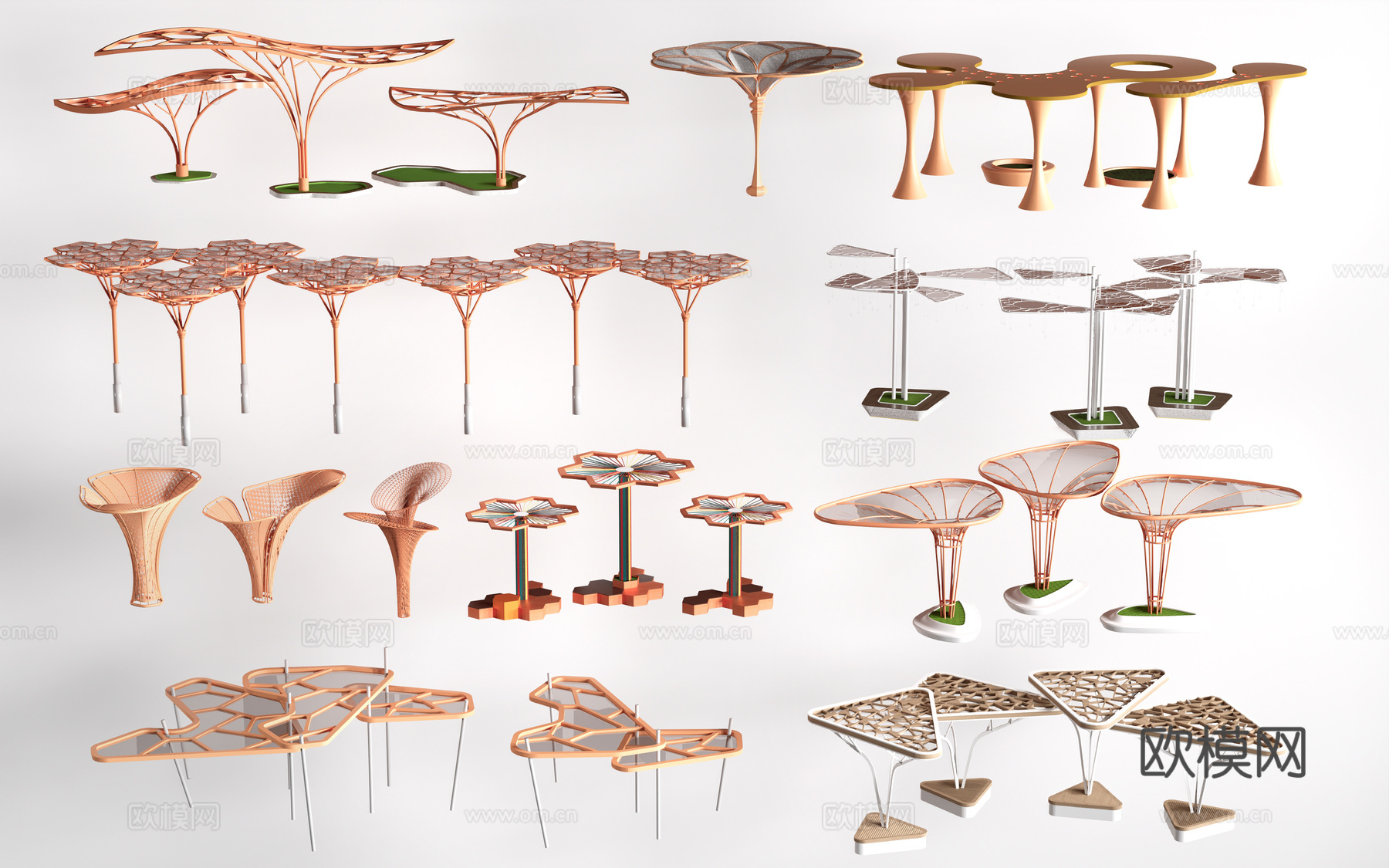 现代景观廊架 景观构筑物 景观小品su模型