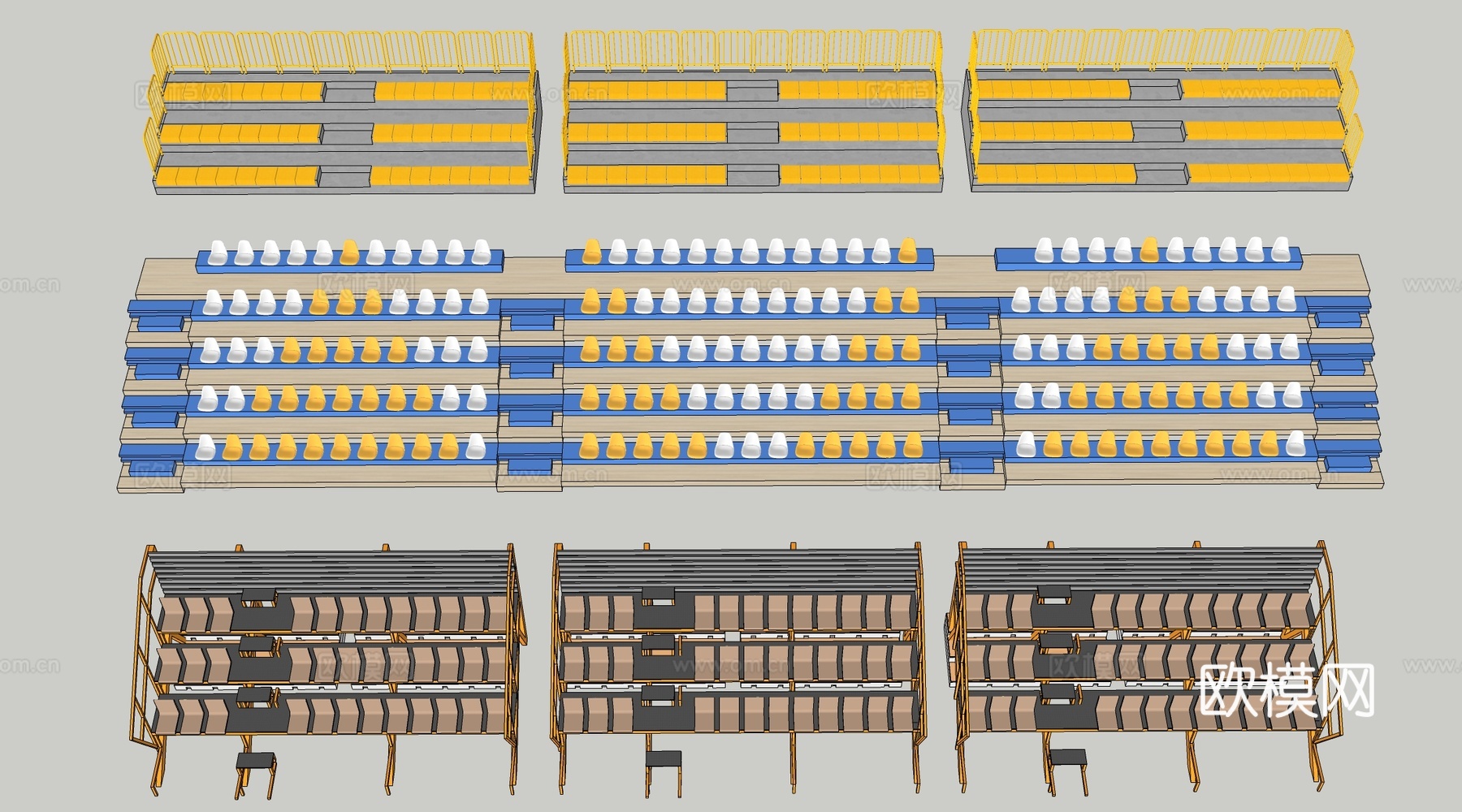 体育看台 观众席 台阶座椅su模型