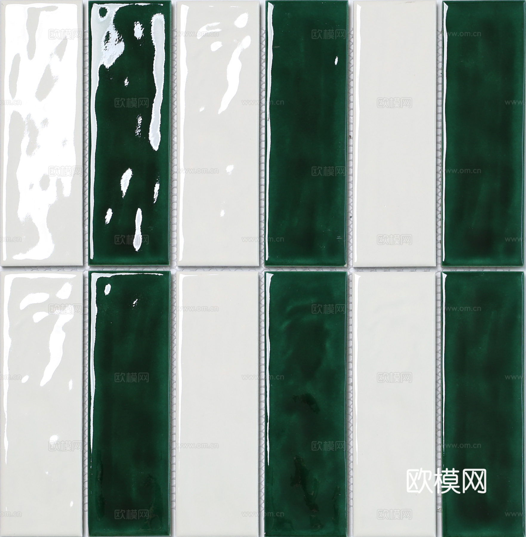 南洋风墨绿白长条墙砖 卫生间吧台瓷砖贴图