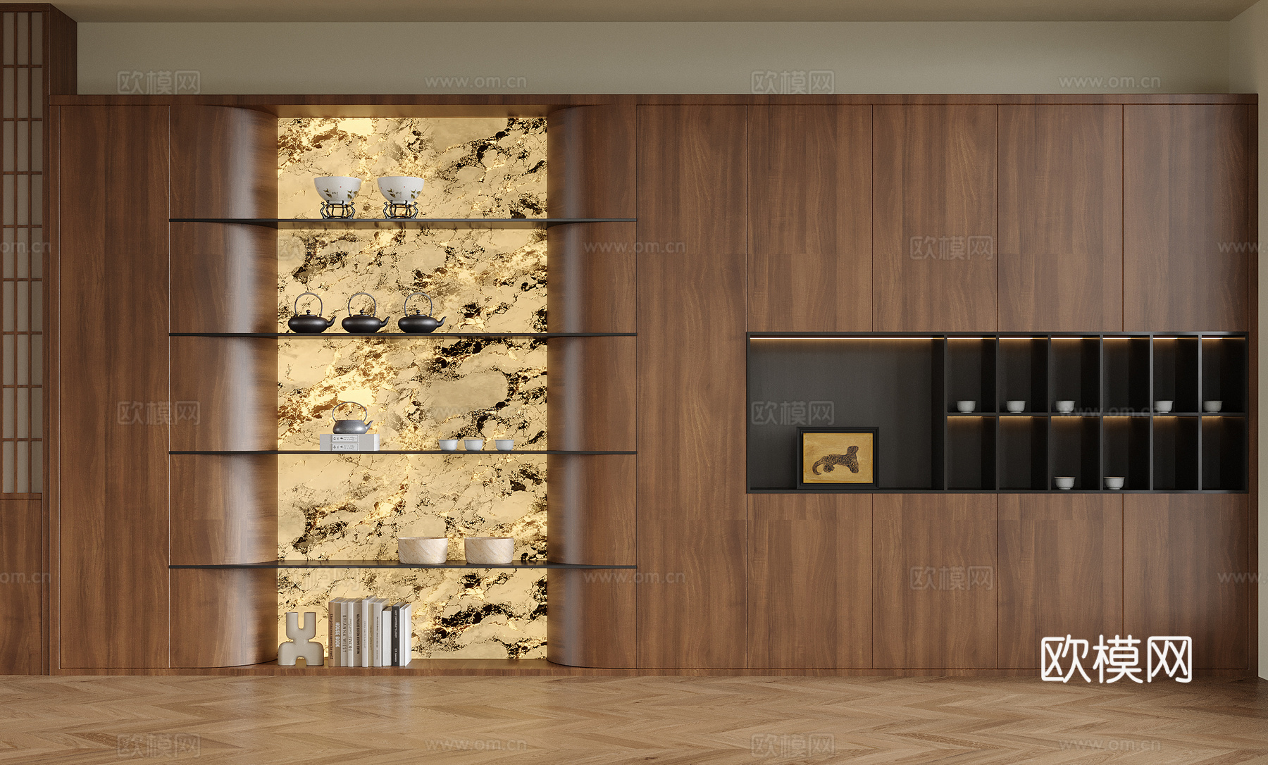 新中式茶室柜su模型