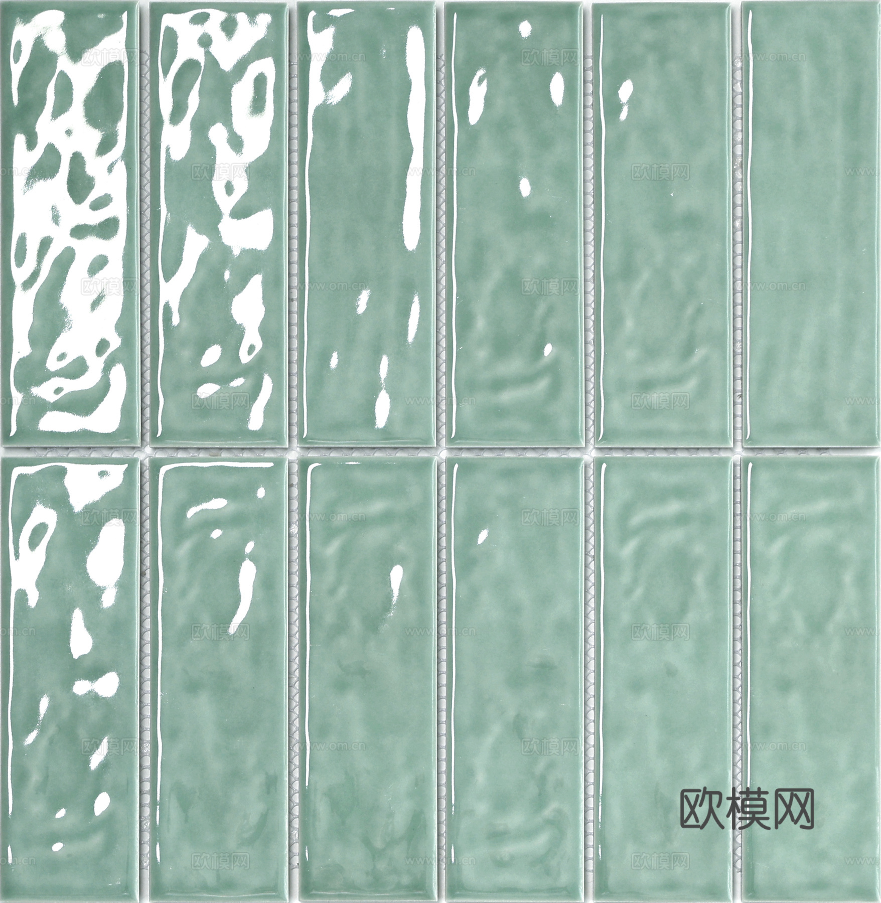 波浪纹豆绿色釉面长条马赛克 复古风墙面砖高清素材