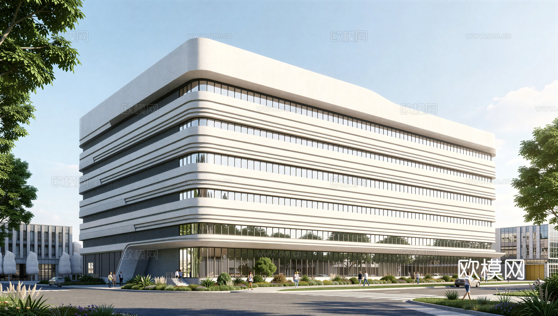 现代工业厂房 现代产业园 多层办公 厂房 产 产业园 办公楼su模型下载（渲染图1）