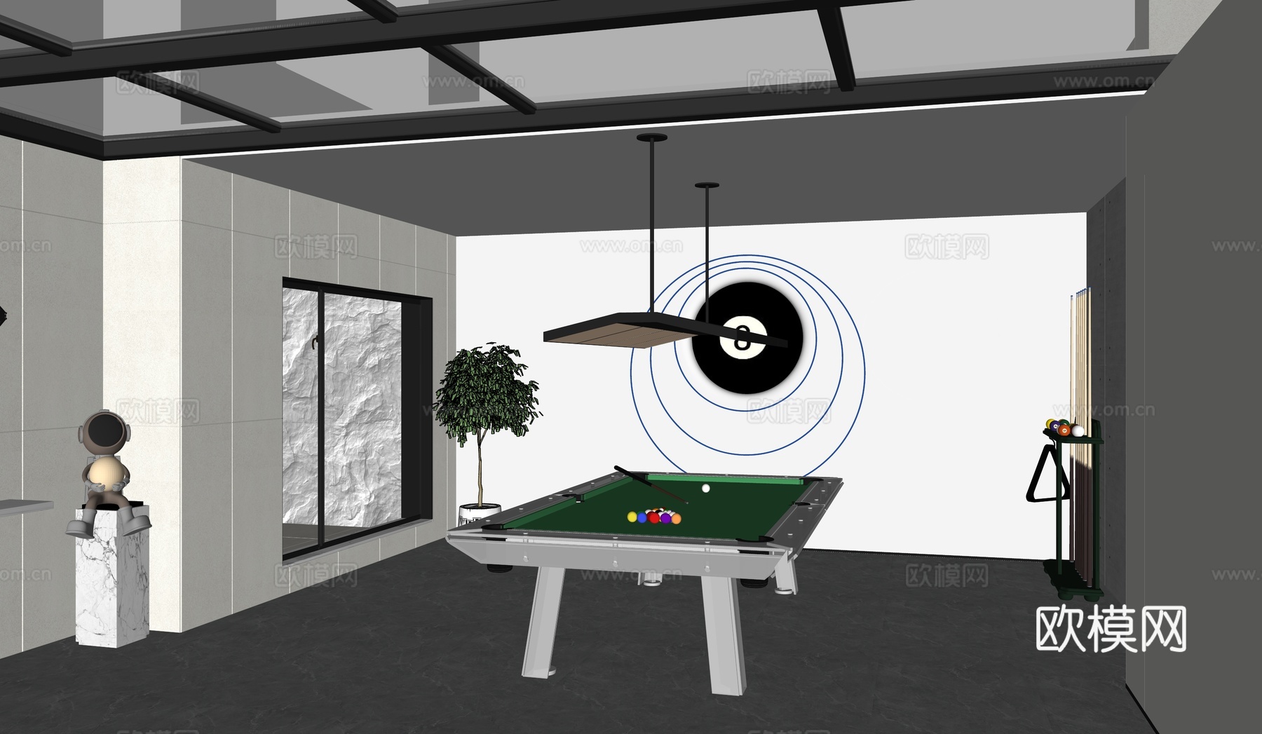 现代台球室su模型