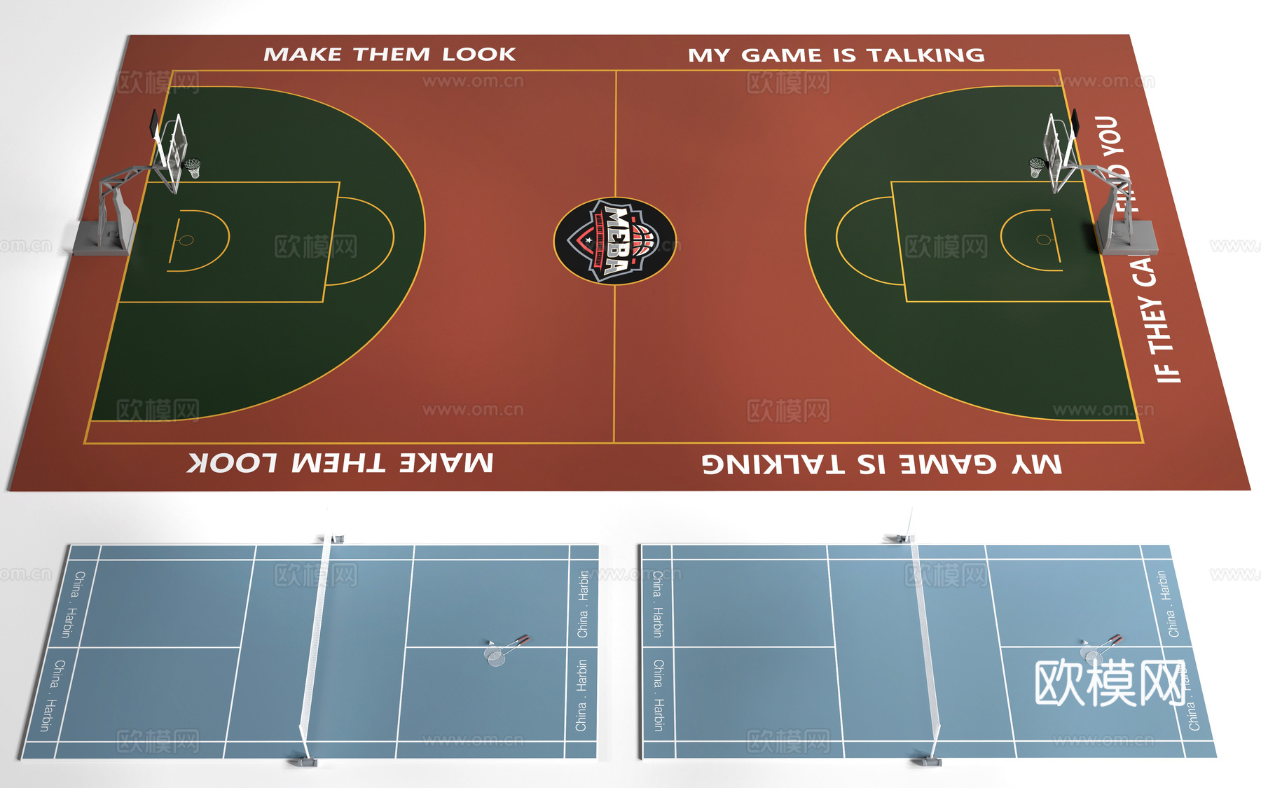 现代篮球场 运动场 室内球场su模型下载（渲染图1）