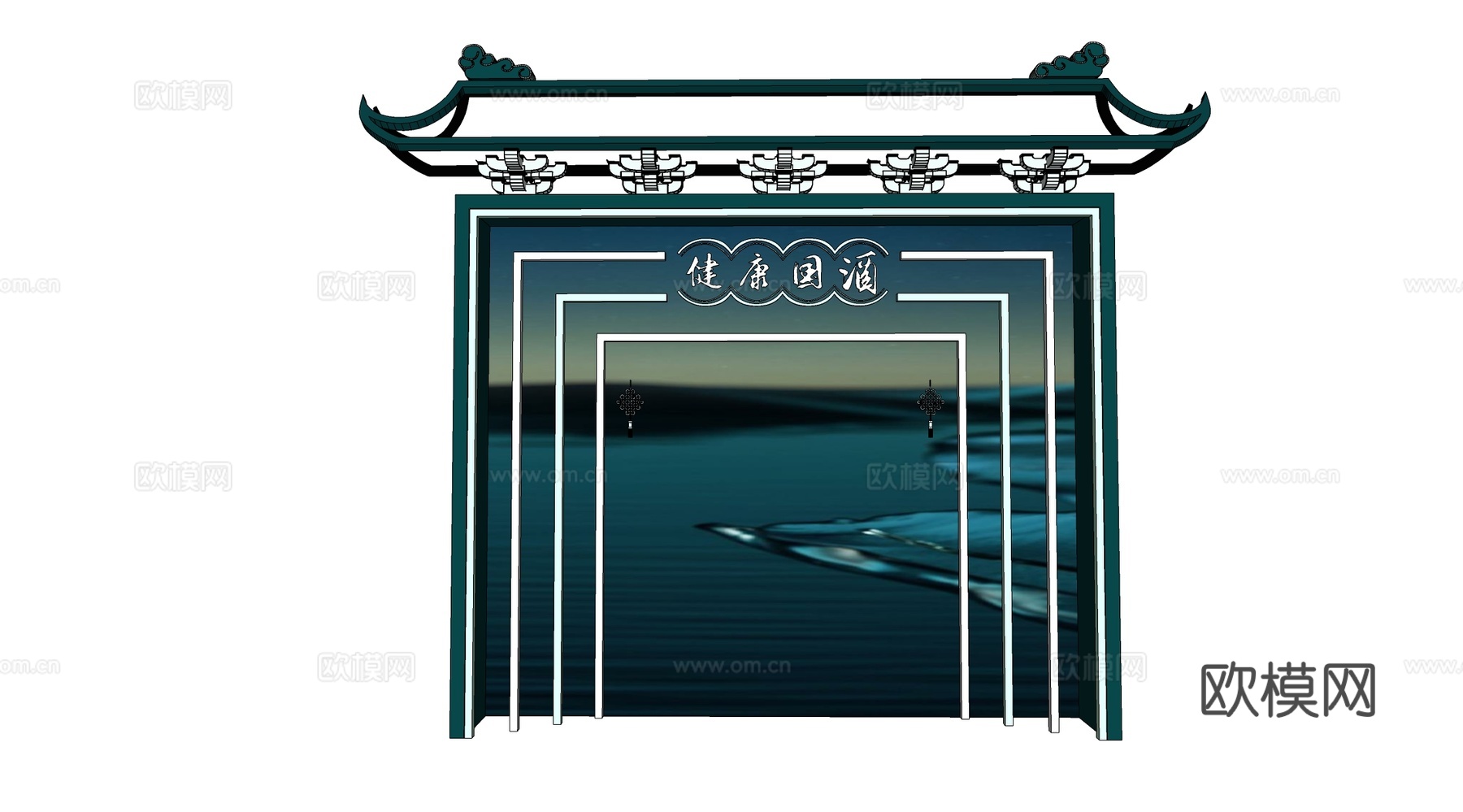 新中式美陈 门头 国潮美陈 灯带 祥云su模型