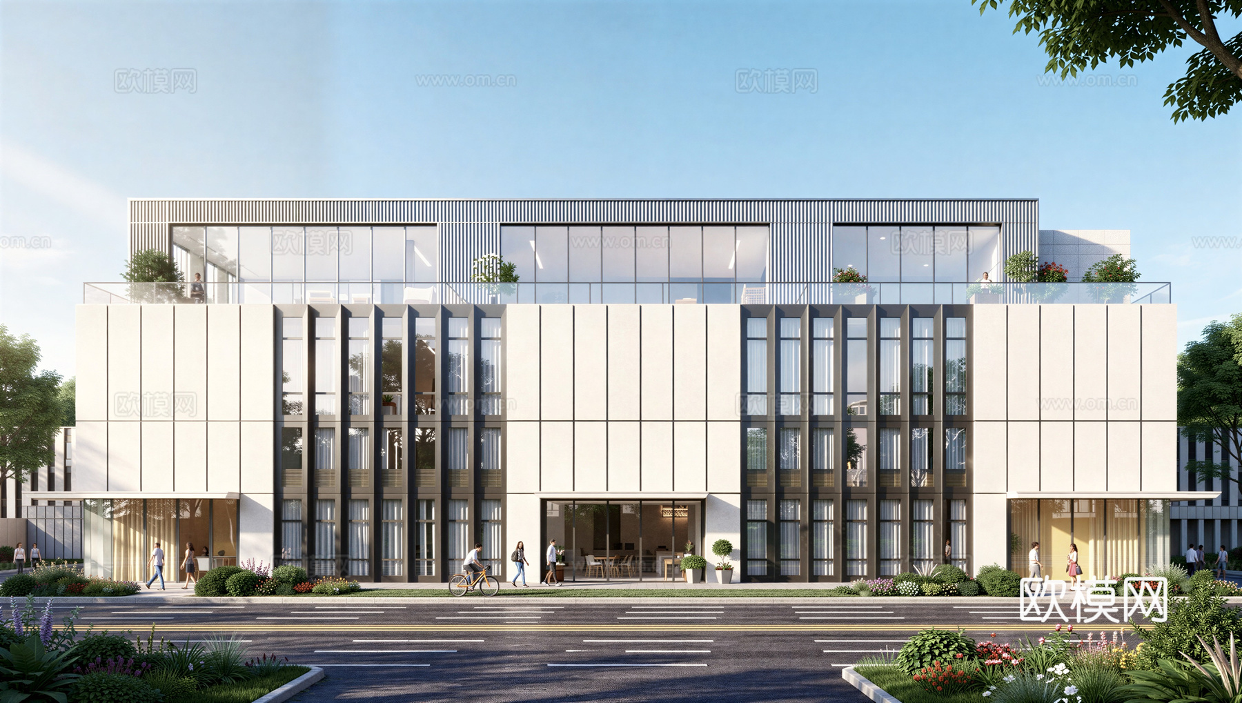 现代工业厂房 现代产业园 多层办公 厂房 产 产业园 办公楼su模型下载（渲染图1）