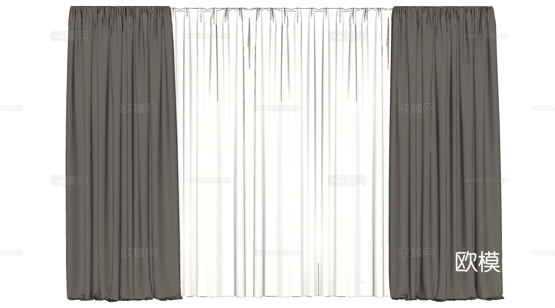 现代布艺窗帘 纱帘su模型