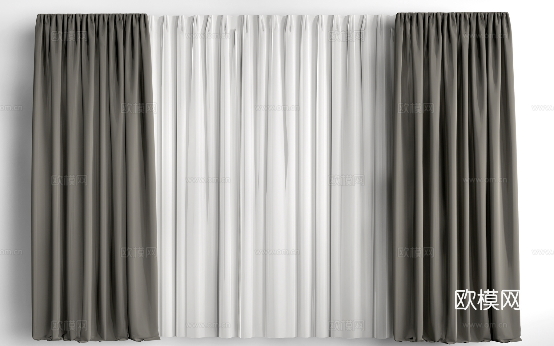现代布艺窗帘 纱帘su模型