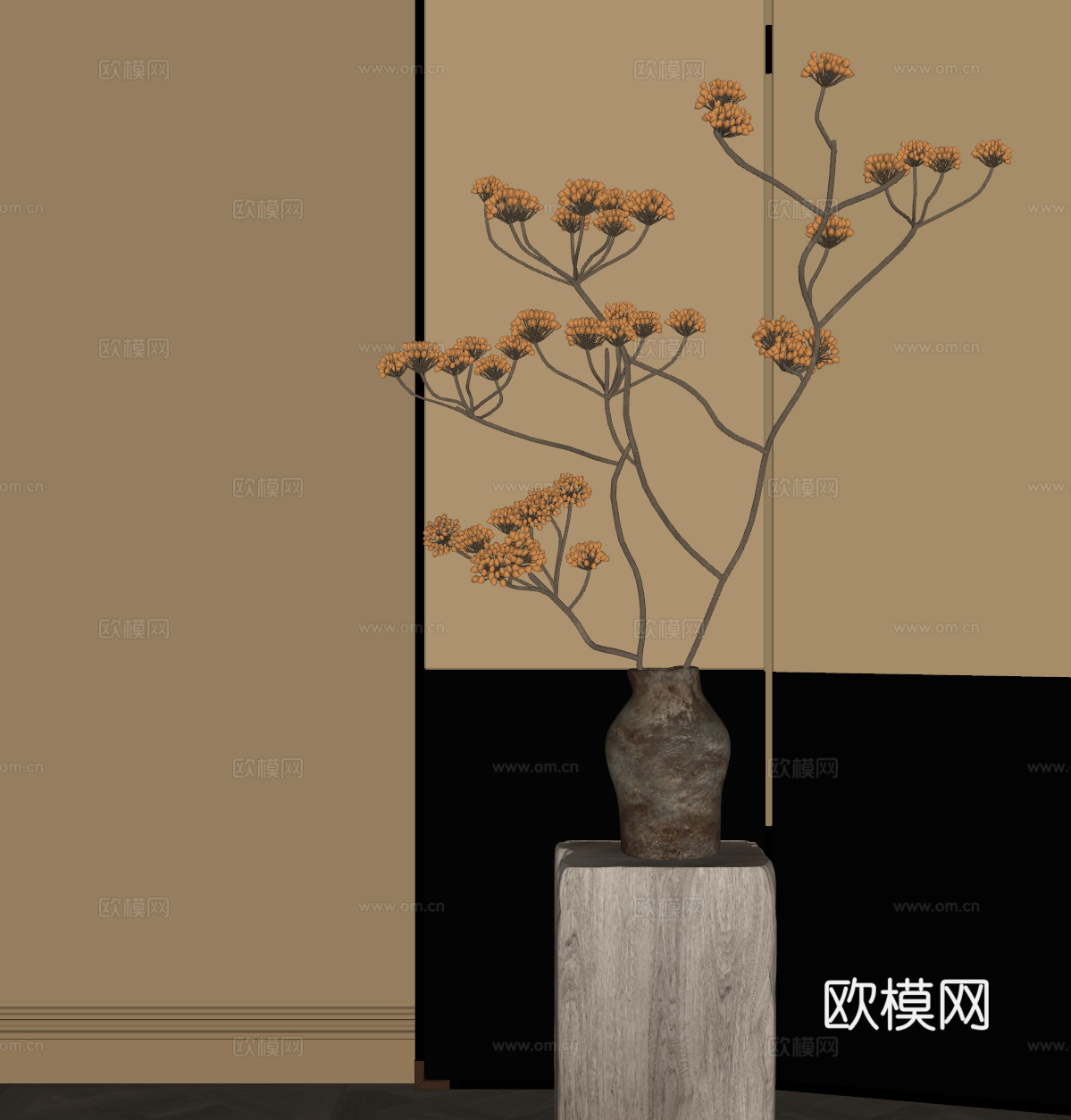 中古风花艺摆件su模型