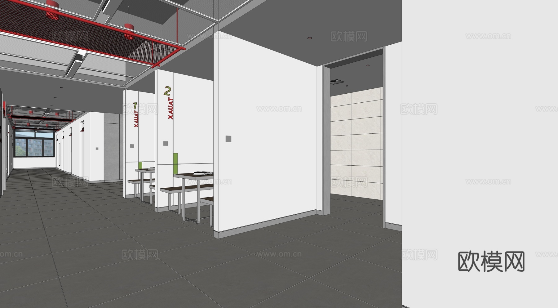 大堂，电梯厅，现代风格，走廊，宿舍楼su模型