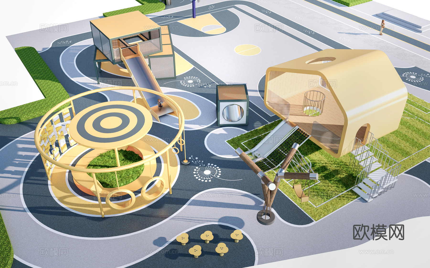 现代儿童游乐场 儿童游乐器材 儿童滑梯su模型