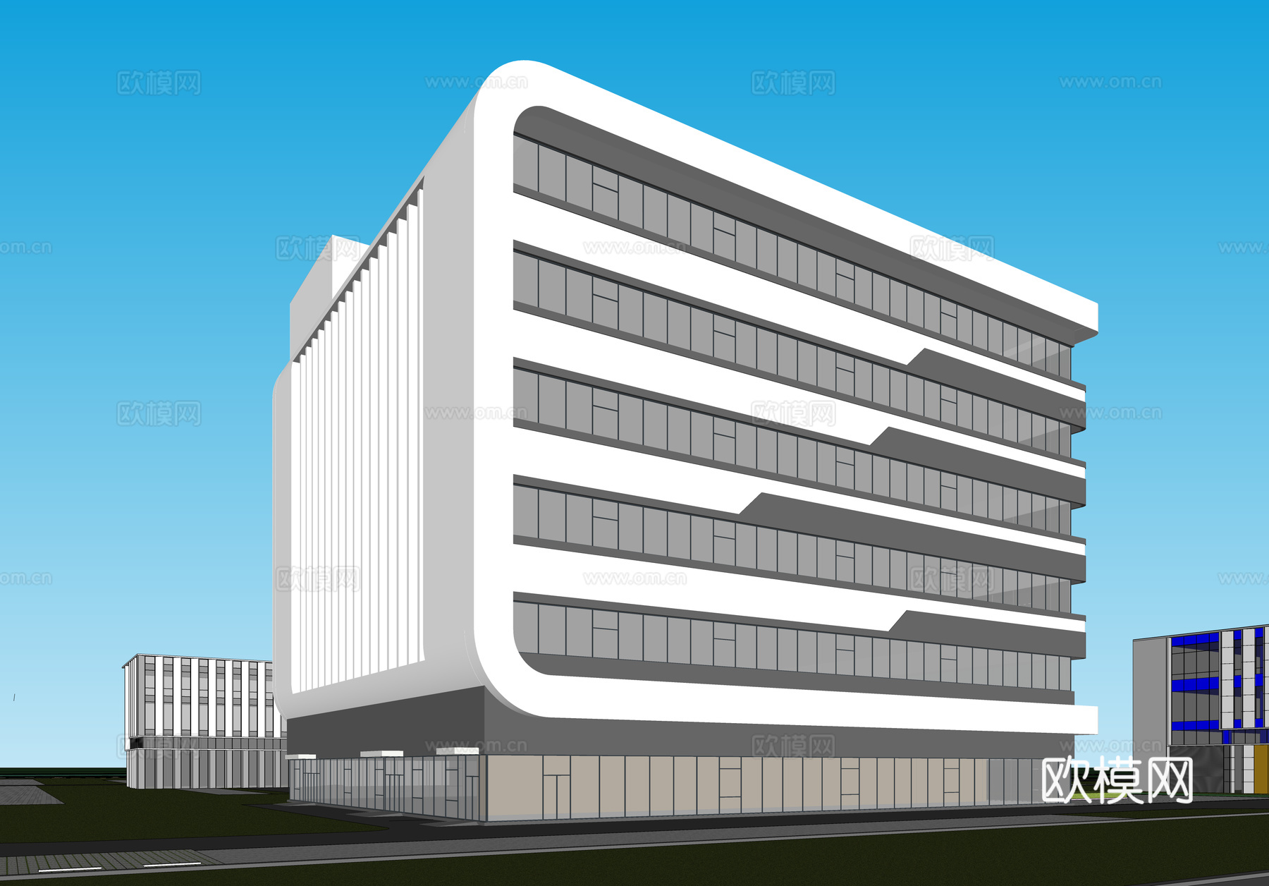 现代工业厂房 现代产业园 多层办公 厂房 产 产业园 办公楼su模型下载（渲染图2）
