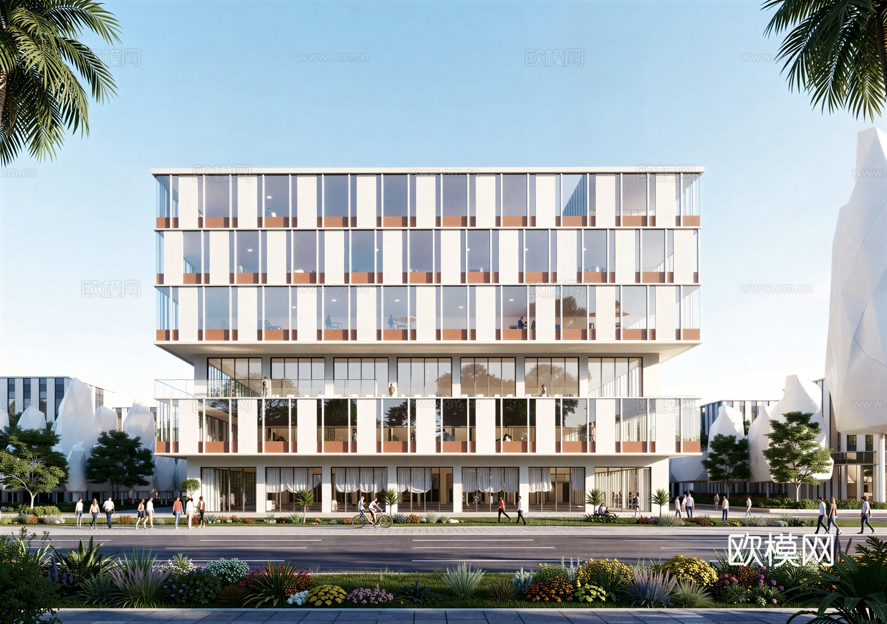 现代工业厂房 现代产业园 多层办公 厂房 产 产业园 办公楼su模型下载（渲染图1）