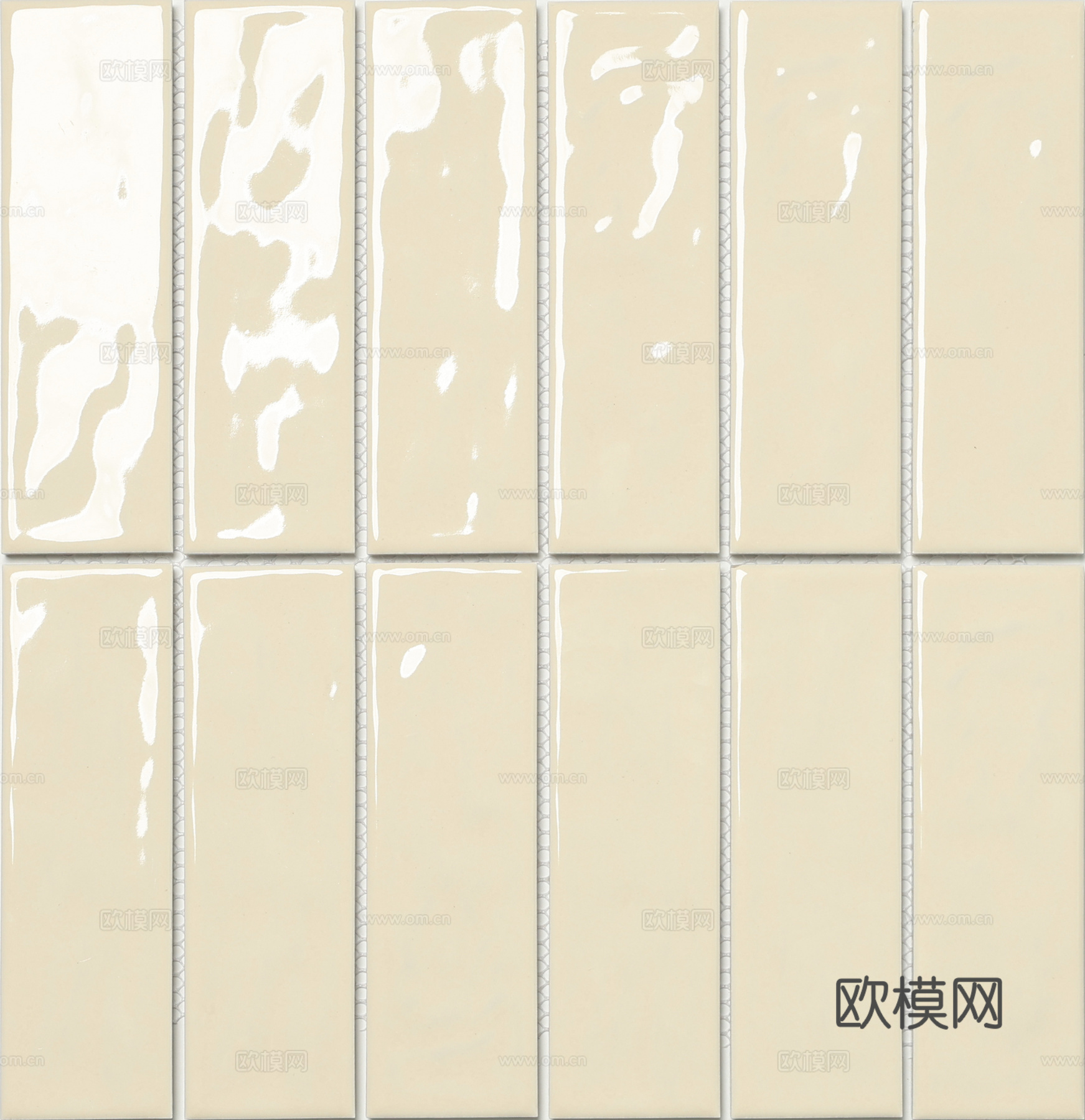 侘寂风奶杏色长条墙砖 卫生间厨房瓷砖贴图